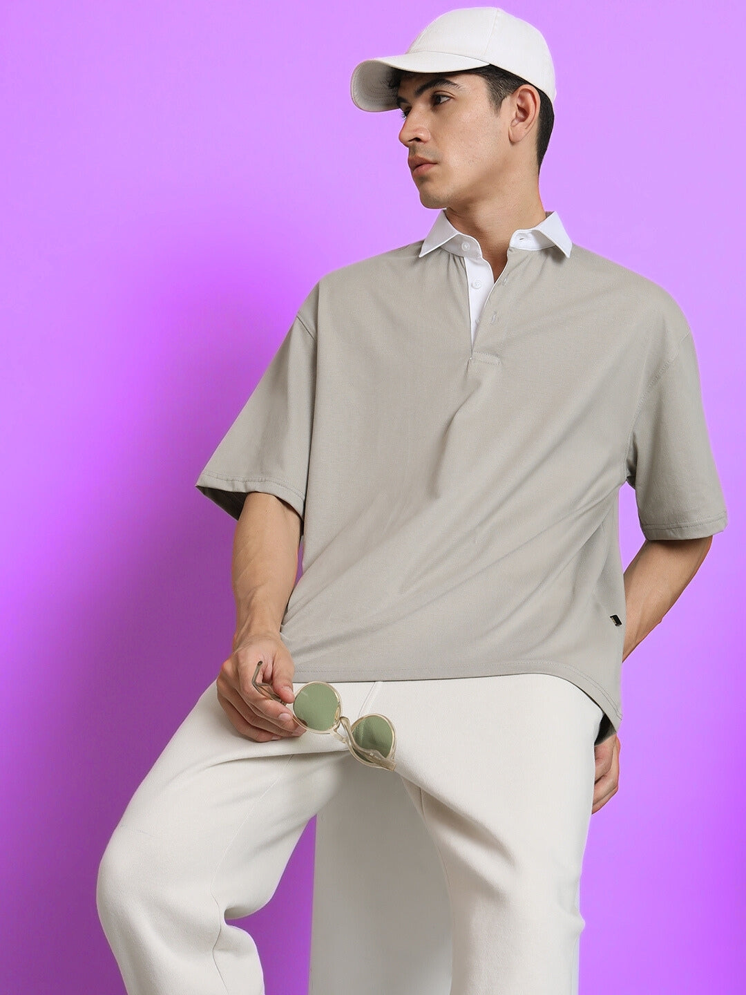 Sagol Polo Oversized Polo T-Shirt (Grained Grey)