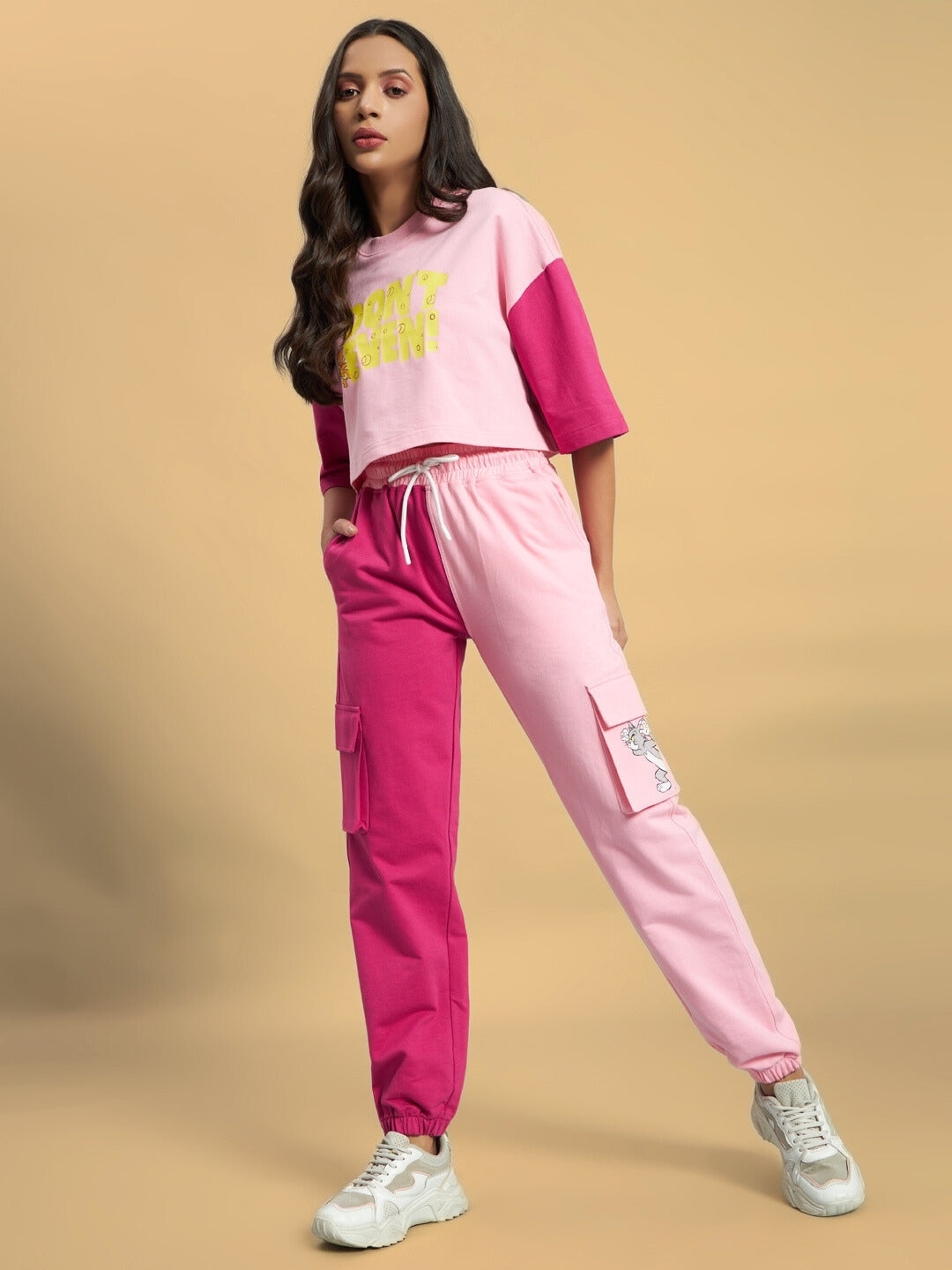 Women's Don't Even Co-Ord Set with Print (Pink)