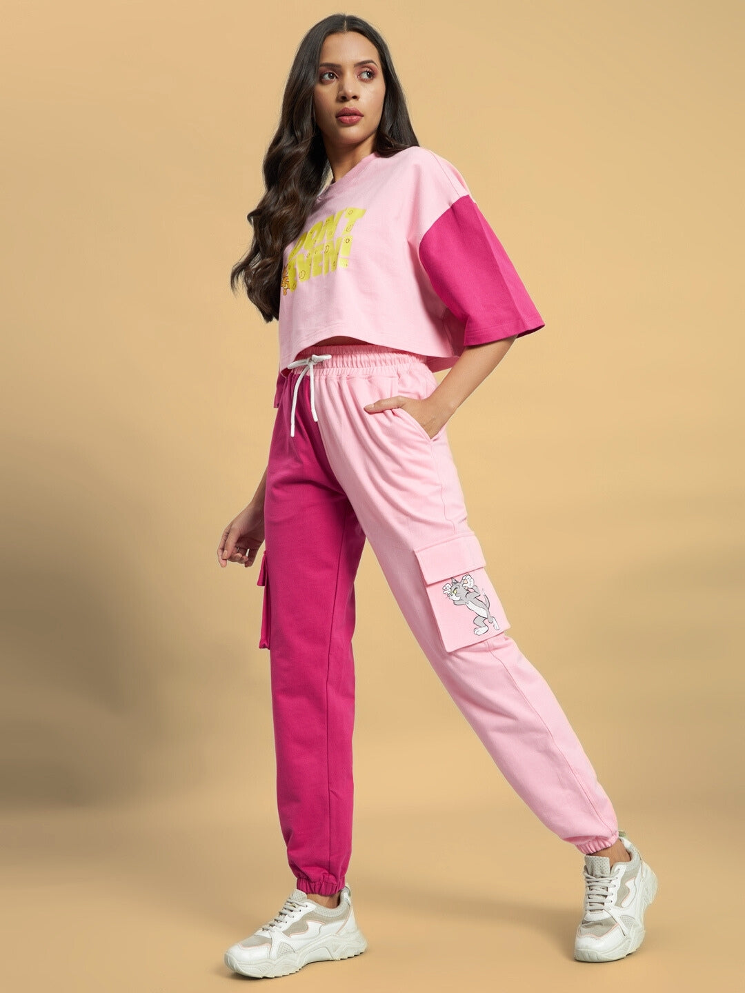 Women's Don't Even Co-Ord Set with Print (Pink)