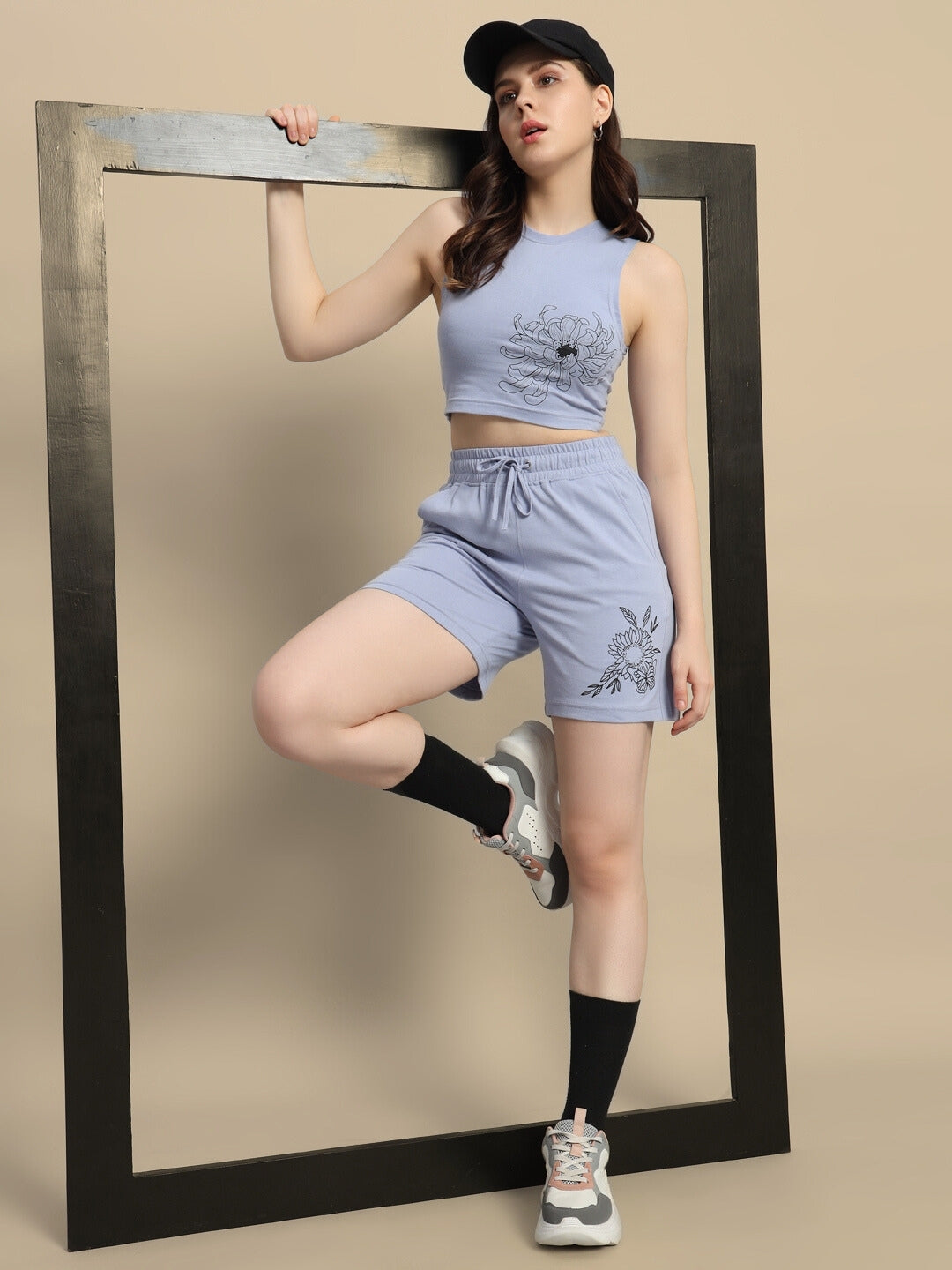 Women's Floret Co-Ord Set with Print (Steel Blue)