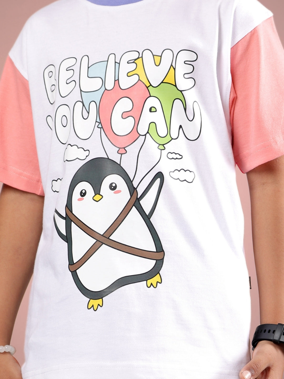 BELIEVE T-SHIRT FOR BOYS & GIRLS (WHITE-PINK)