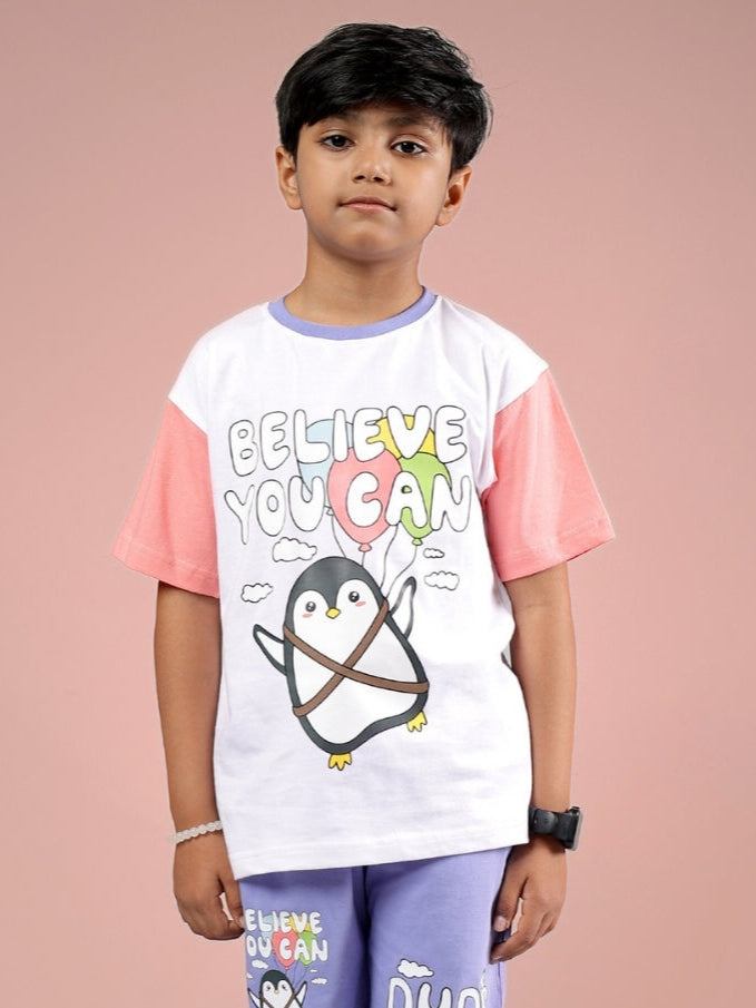 BELIEVE T-SHIRT FOR BOYS & GIRLS (WHITE-PINK)