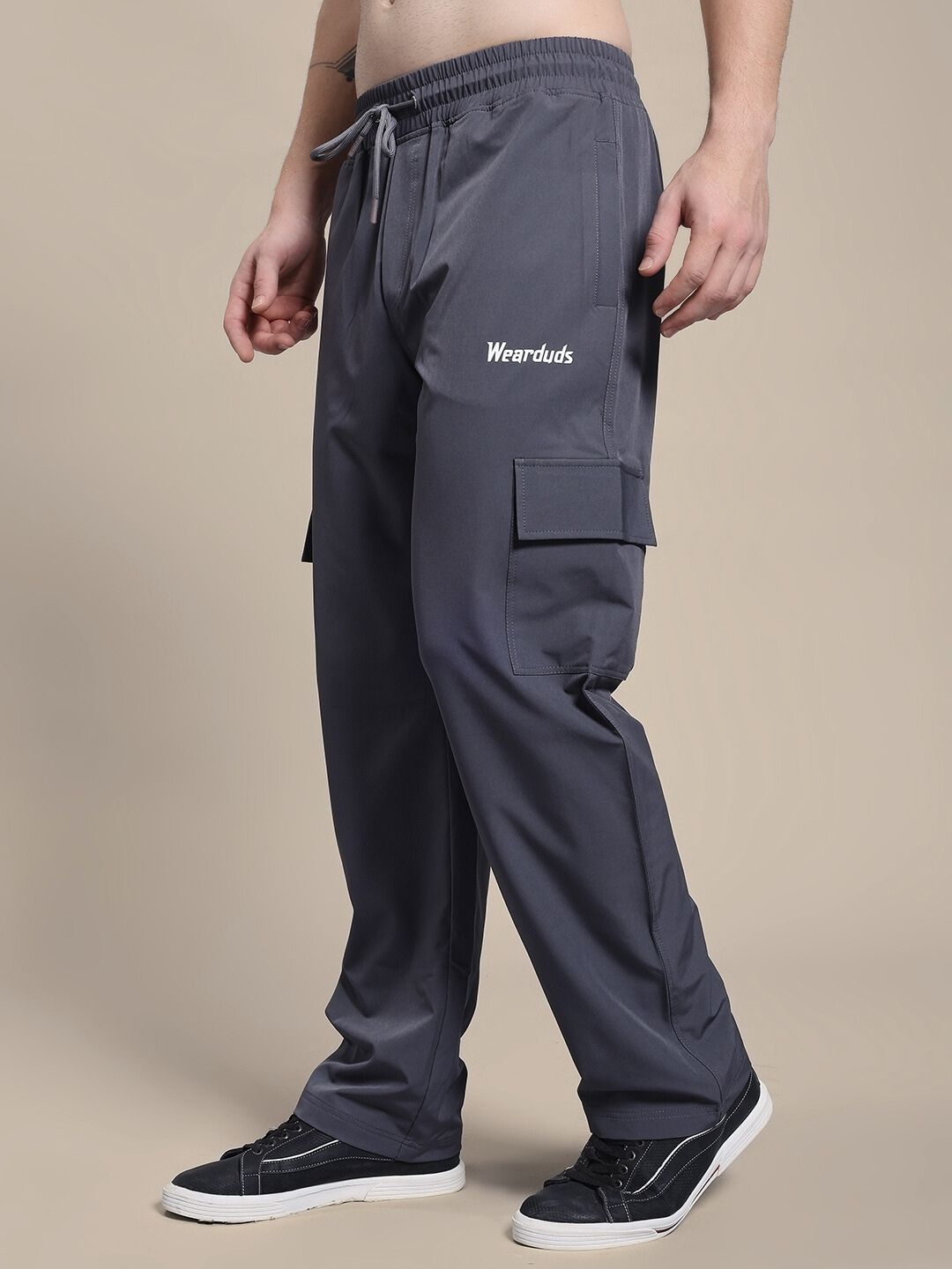JIMMY RELAXED FIT MULTI POCKET JOGGER DARK GREY worn by model standing