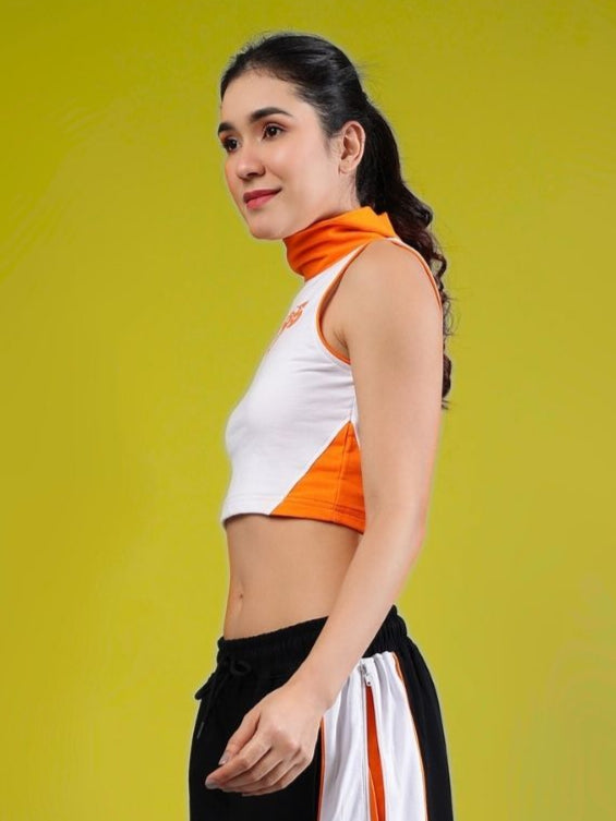 WOMEN'S MYSKY CROP-TOP (WHITE ORANGE)