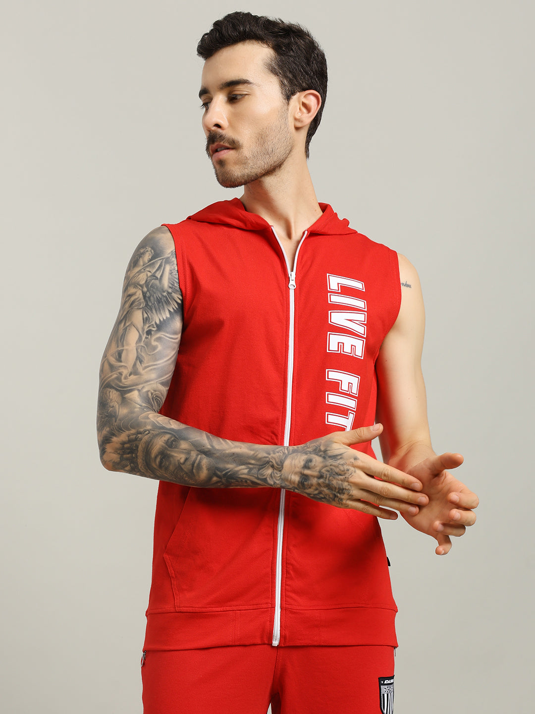 DECENT LIVE FIT GYM HOODED T-SHIRT (RED)