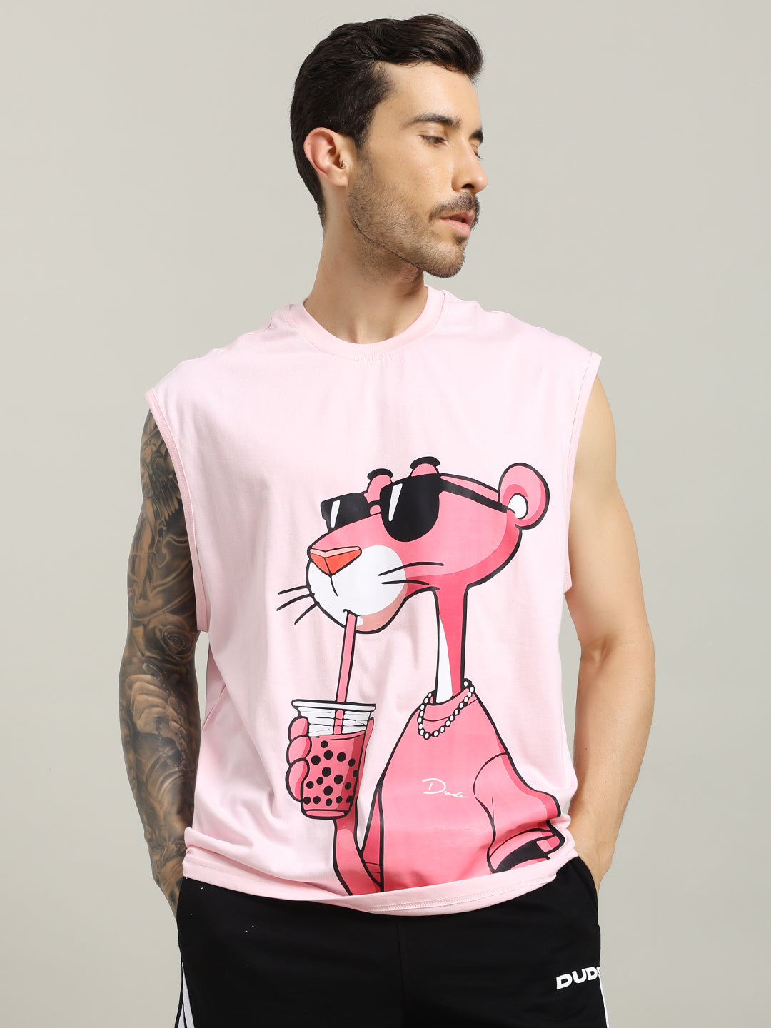 JUST CHILL PINK PANTHER PRINTED T-SHIRT (PINK)