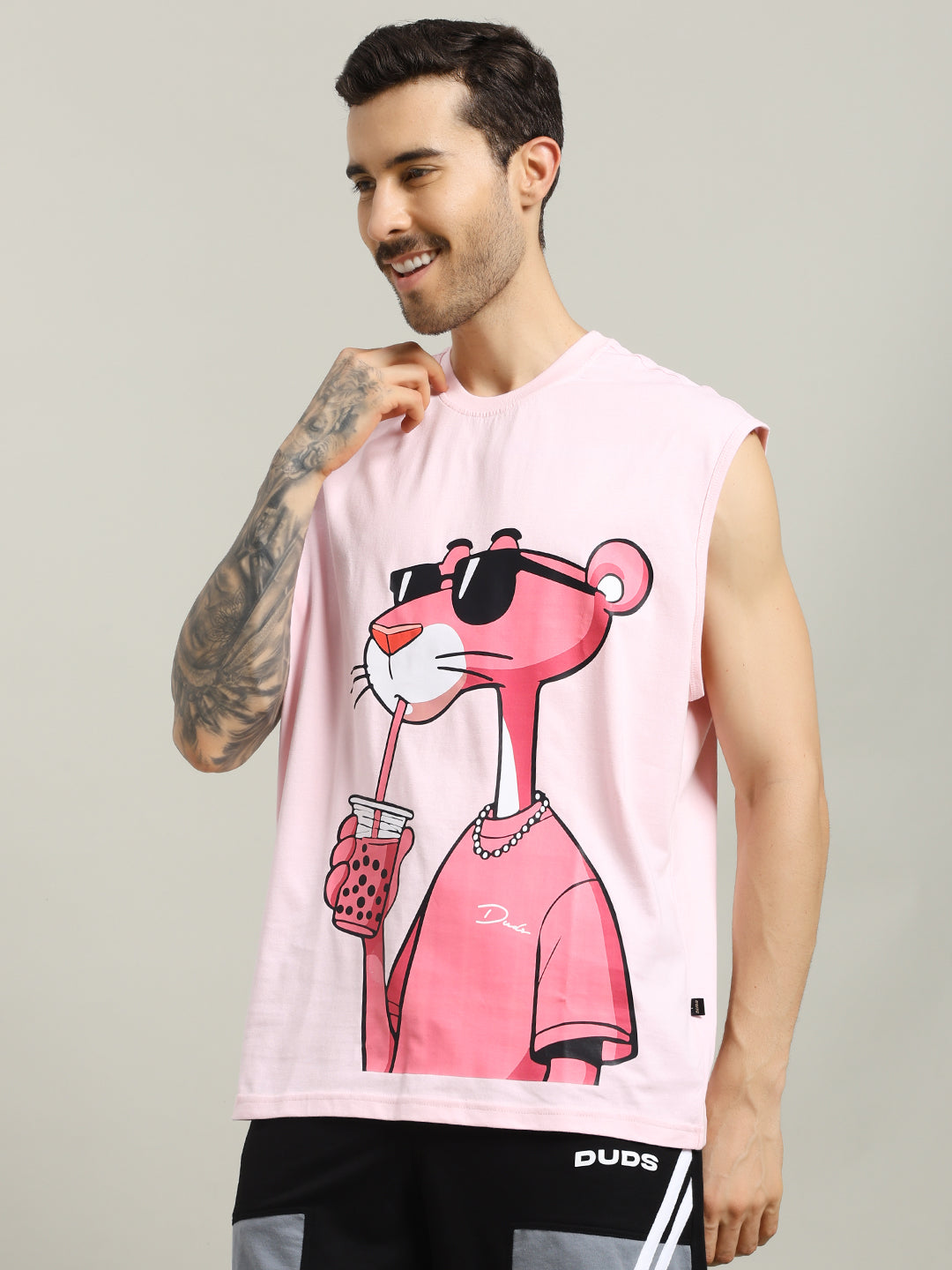 JUST CHILL PINK PANTHER PRINTED T-SHIRT (PINK)