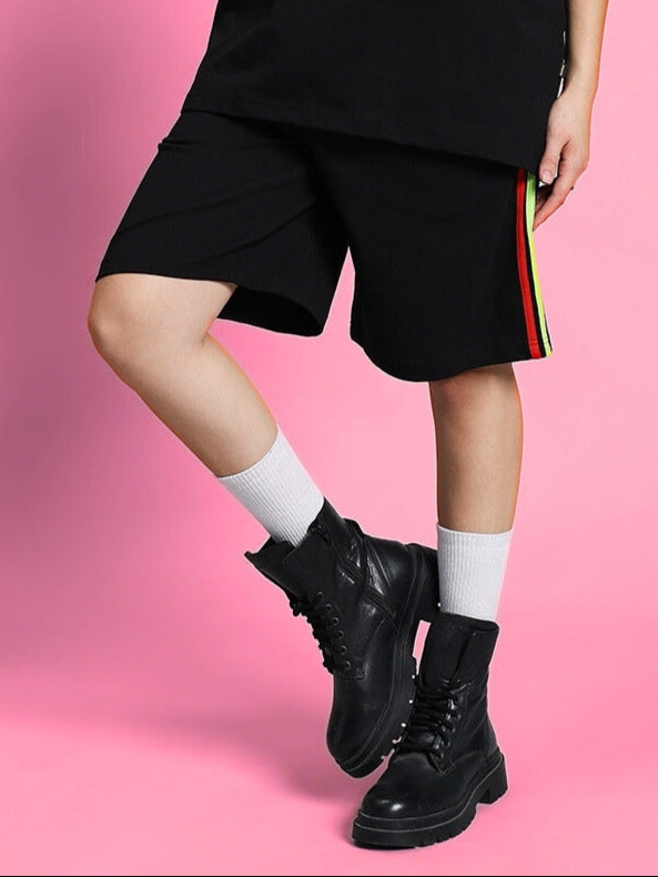 WOMEN'S RAINBOW REGULAR FIT SHORTS (BLACK)