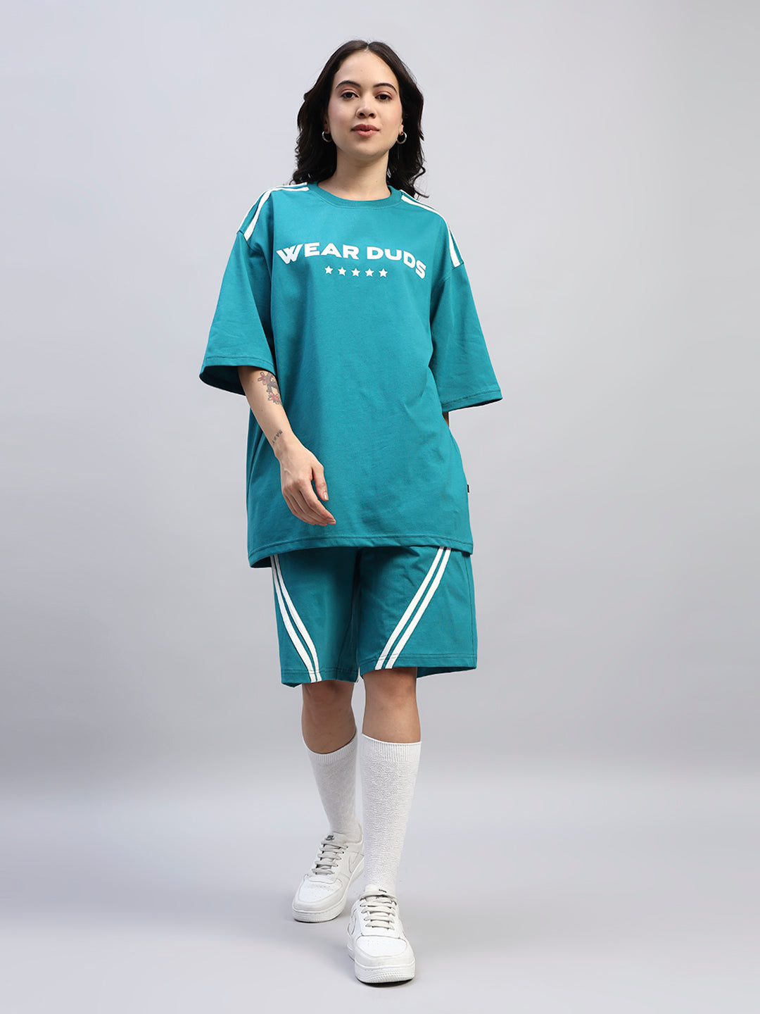 WOMEN'S STAR JUMPER SUMMER CO-ORD SET (TEAL)