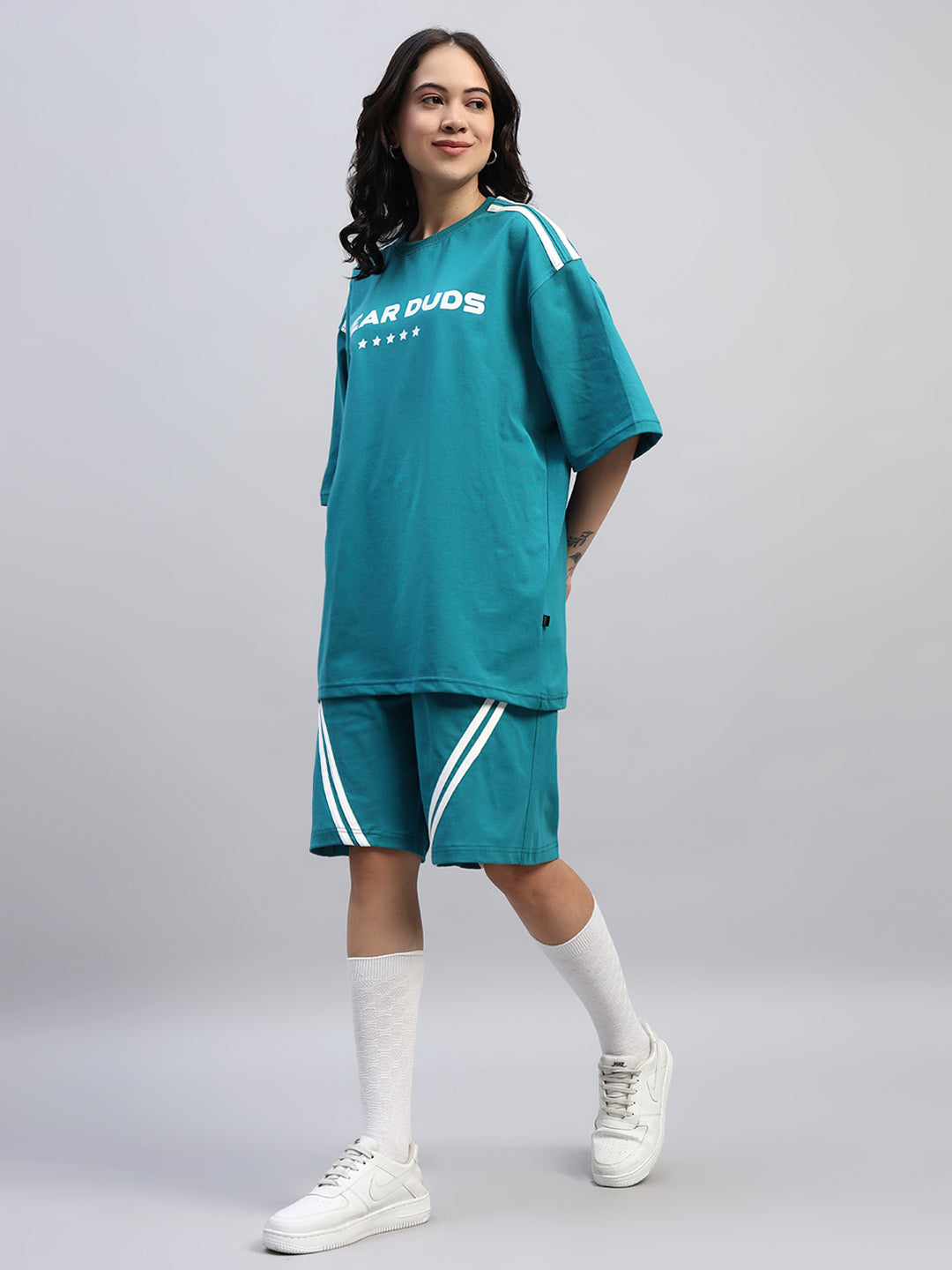 WOMEN'S STAR JUMPER SUMMER CO-ORD SET (TEAL)