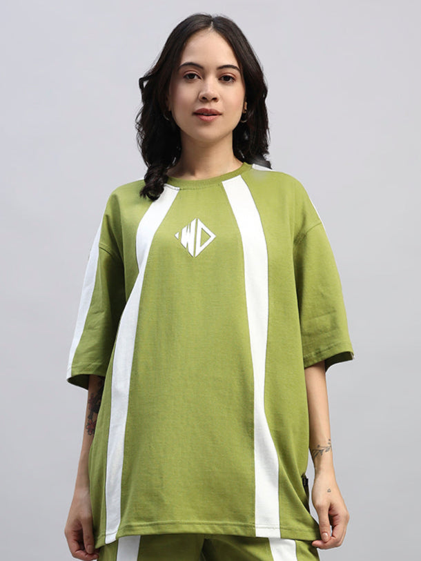 WOMEN'S WIDELINE OVER-SIZED T-SHIRT (OLIVE GREEN)