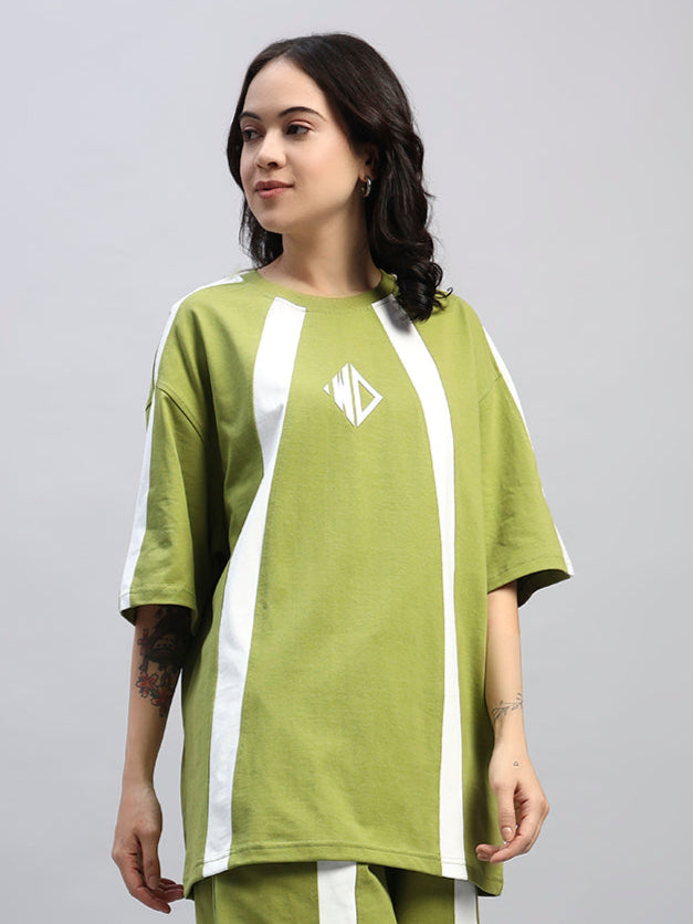 WOMEN'S WIDELINE OVER-SIZED T-SHIRT (OLIVE GREEN)