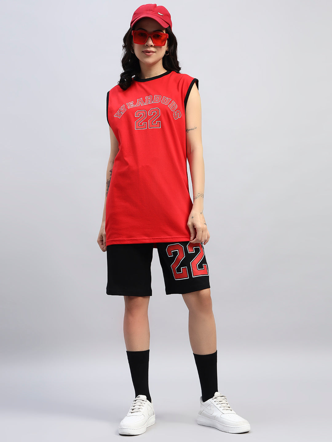 WOMEN'S AMIGA GYM CO-ORD SET (RED-BLACK)
