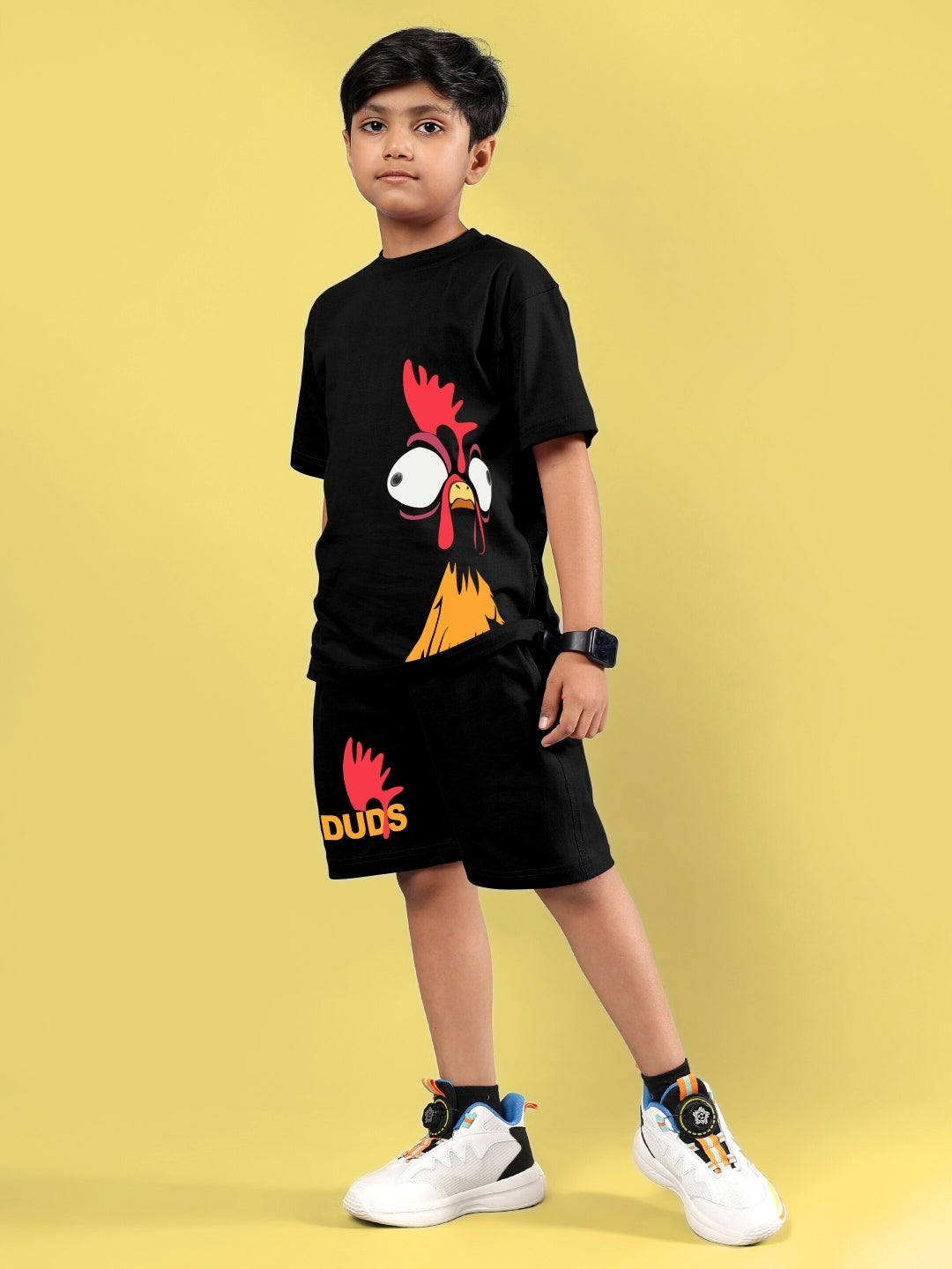 FUNNY CHICKEN PRINTED CO-ORD FOR BOYS & GIRLS (BLACK)