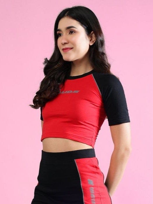 WOMEN'S ROSALINA COLORBLOCK  CROP-TOP (RED BLACK)