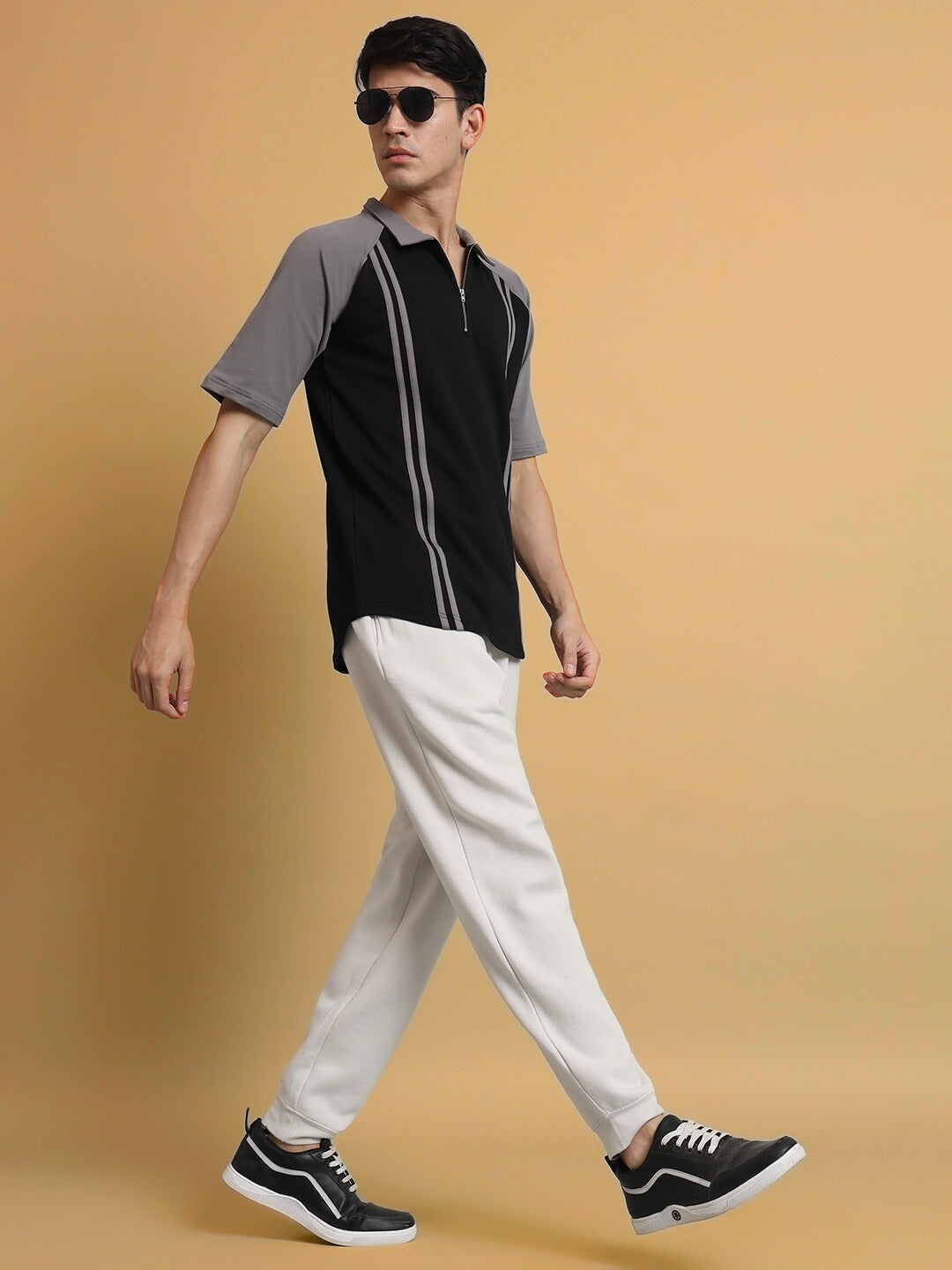 Grey Stripe Reglan T-Shirt (Black)