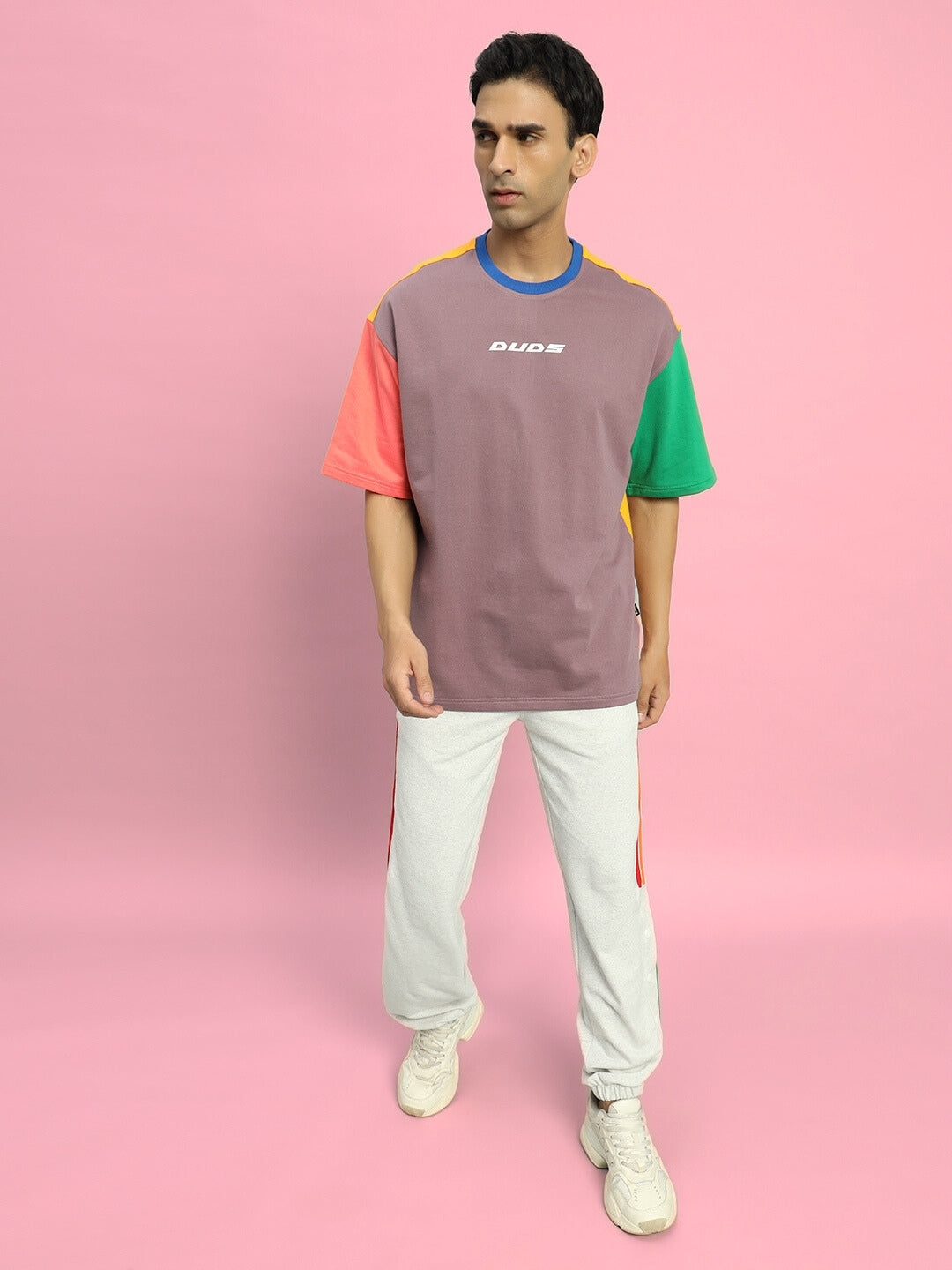 DUDS PRISM COLORFUL STRIPE JOGGERS (MELANGE GREY)