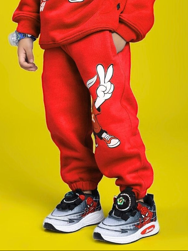 ADVENTURE BUNNY FLEECE JOGGER FOR BOYS AND GIRLS RED