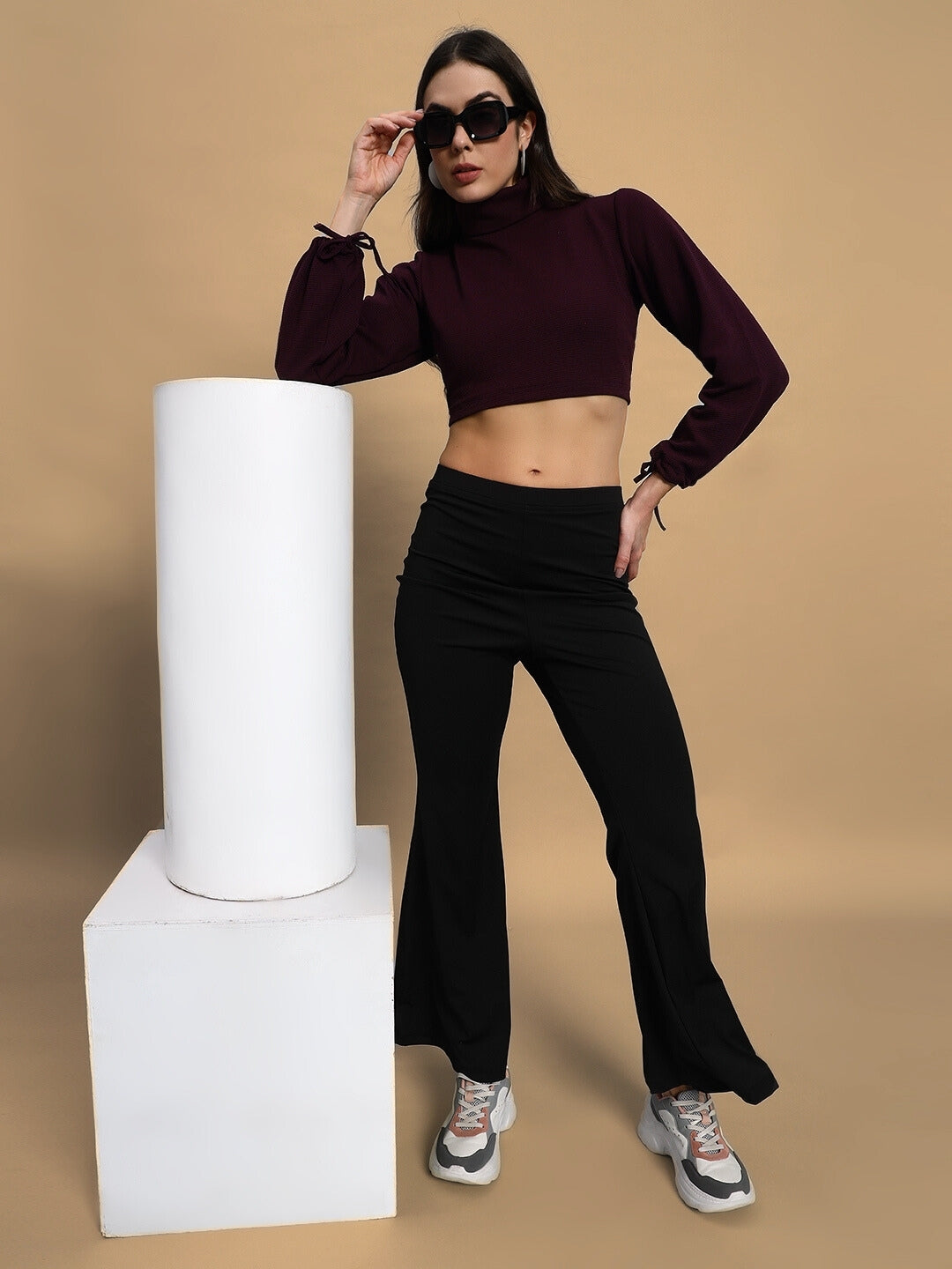 WOMEN'S MUFFINE RIBBED CROP TOP (WINE)