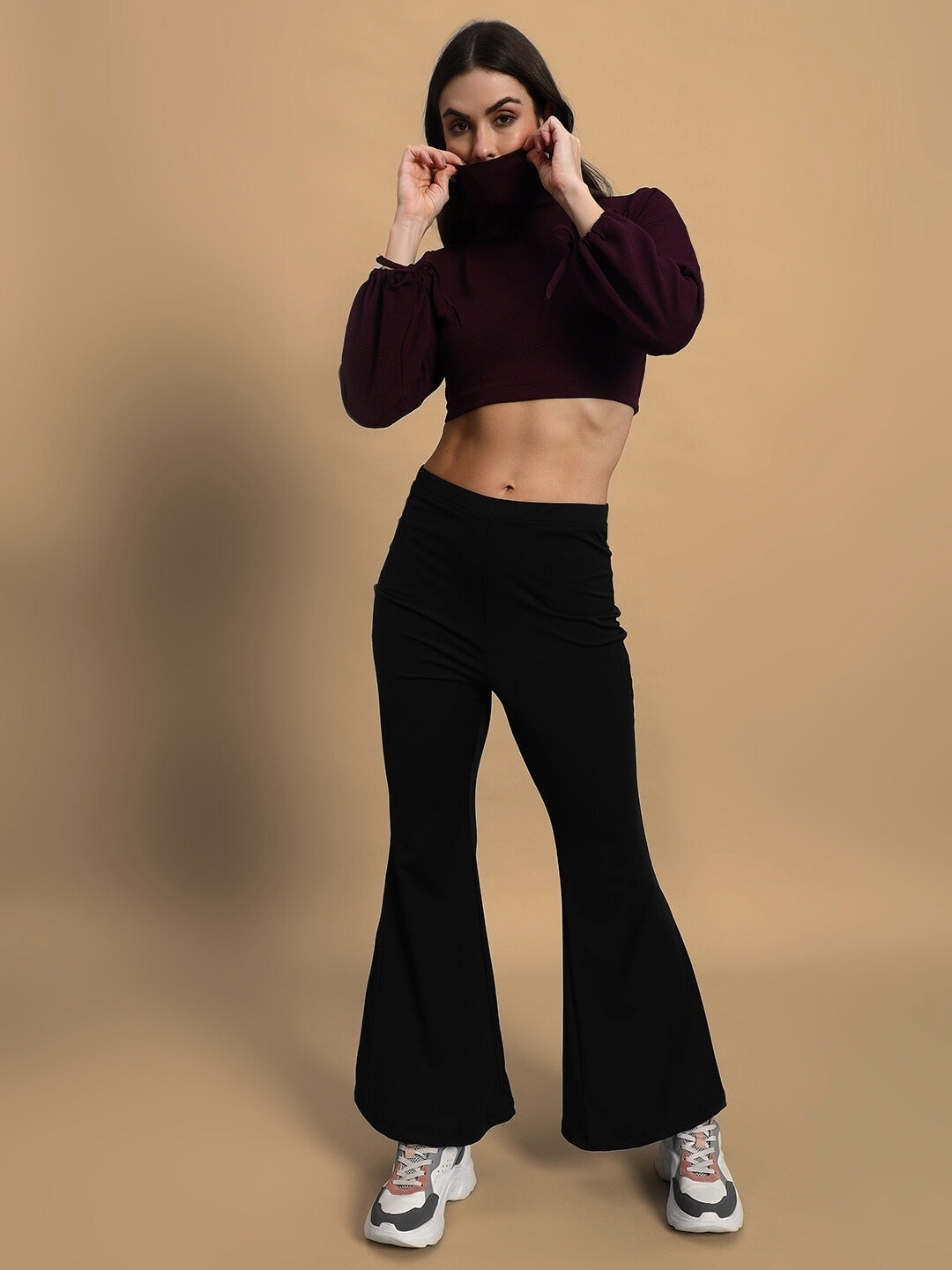 WOMEN'S MUFFINE RIBBED CROP TOP (WINE)