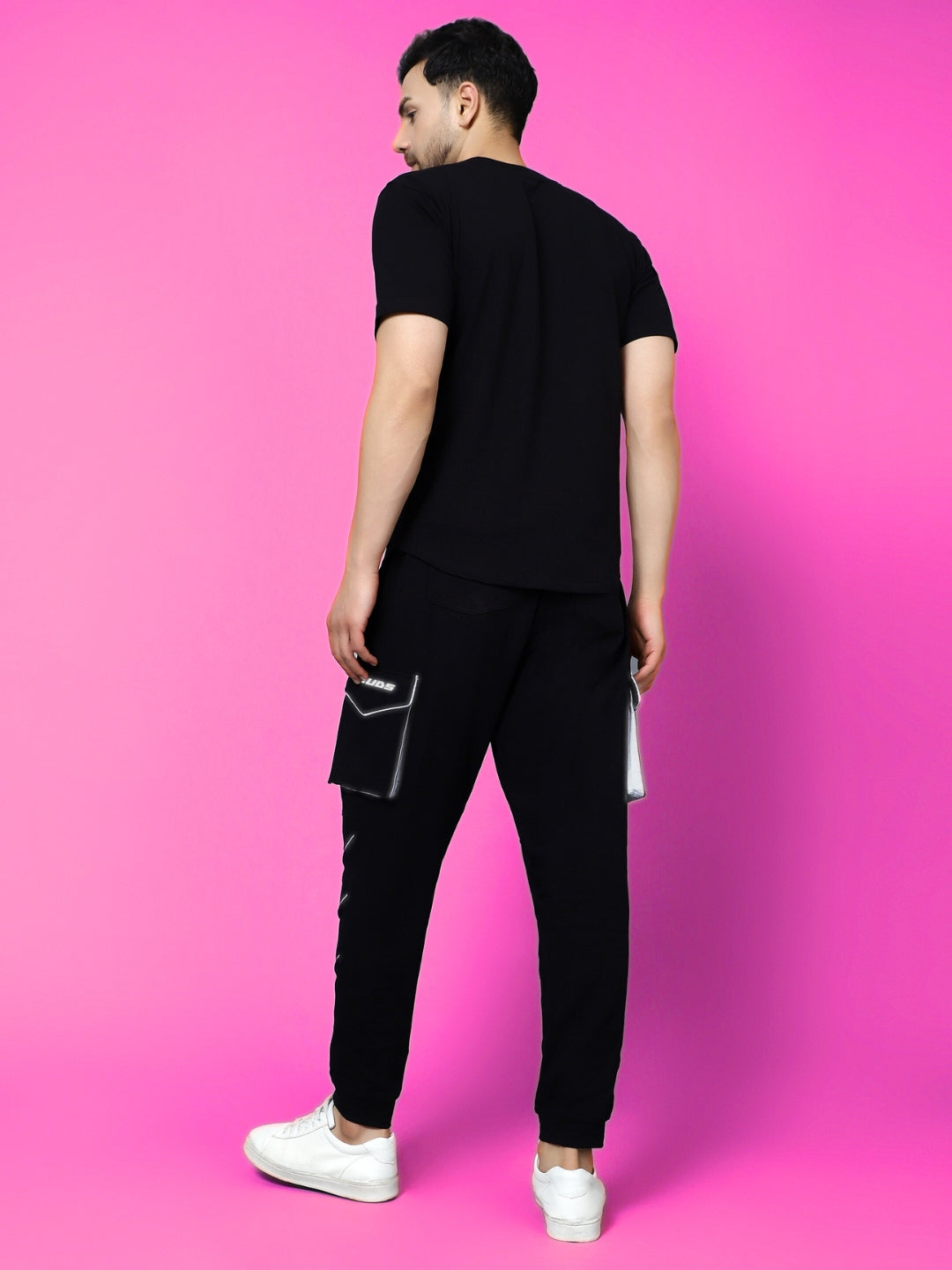 Co-Ord Set Reflective Cargo Pants with T-Shirt (Black)