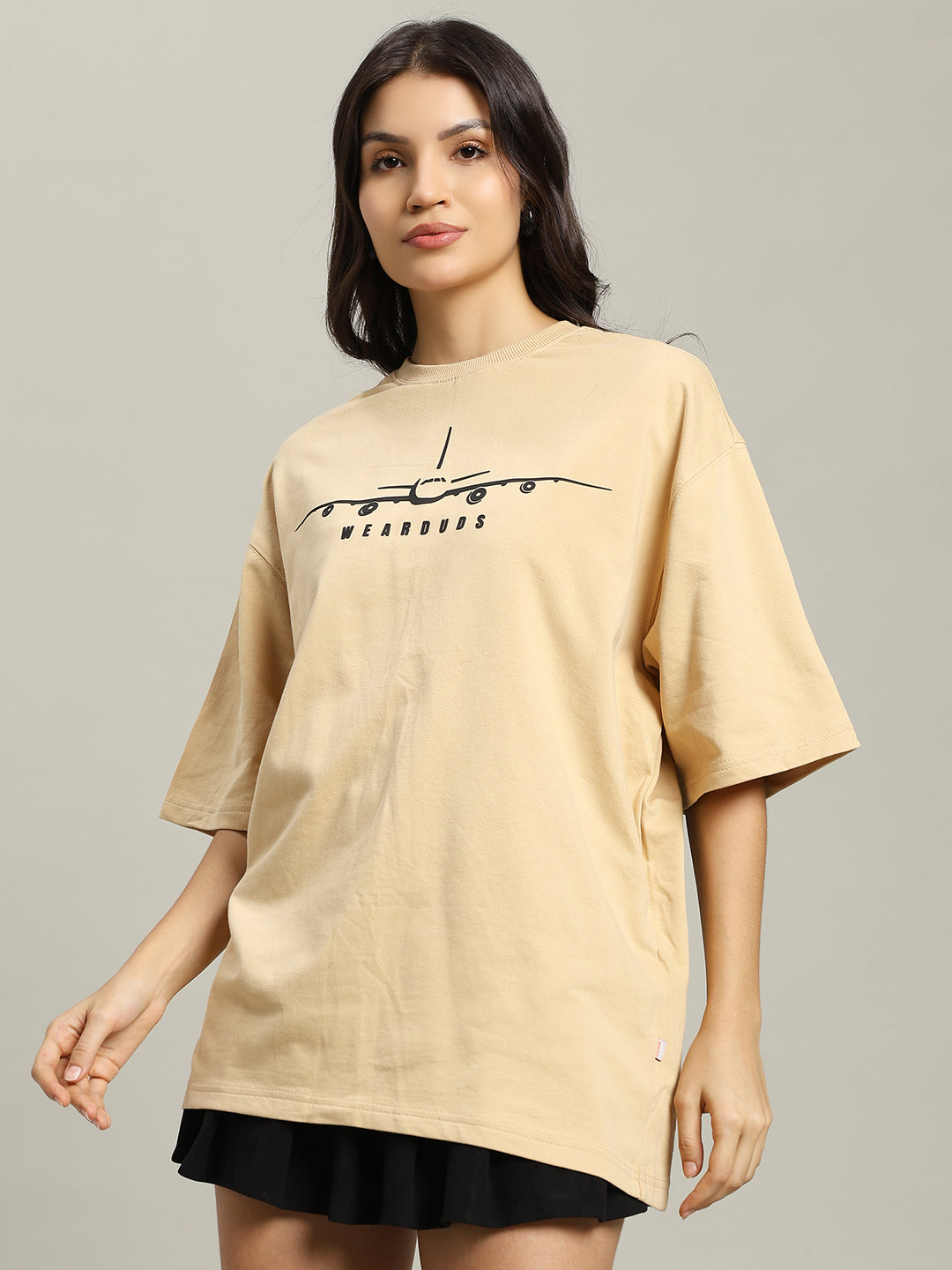 WOMEN'S AVAITOR DESIGNER OVER-SIZED T-SHIRT (BEIGE)