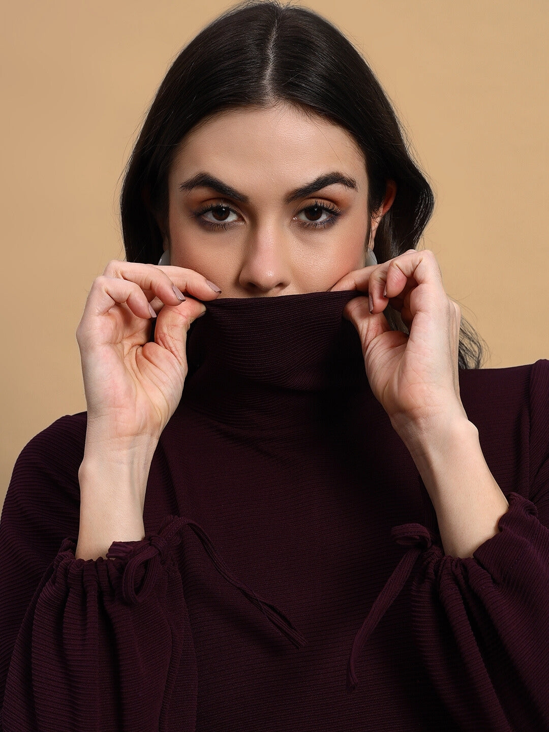 WOMEN'S MUFFINE RIBBED CROP TOP (WINE)