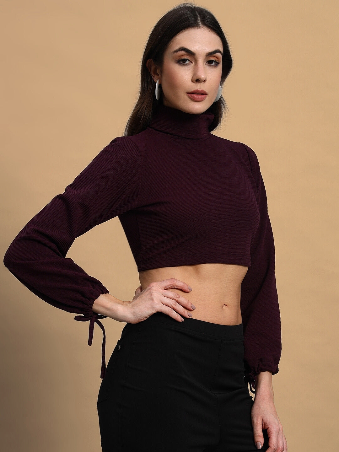 WOMEN'S MUFFINE RIBBED CROP TOP (WINE)