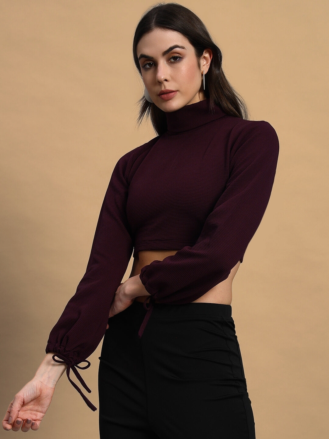 WOMEN'S MUFFINE RIBBED CROP TOP (WINE)