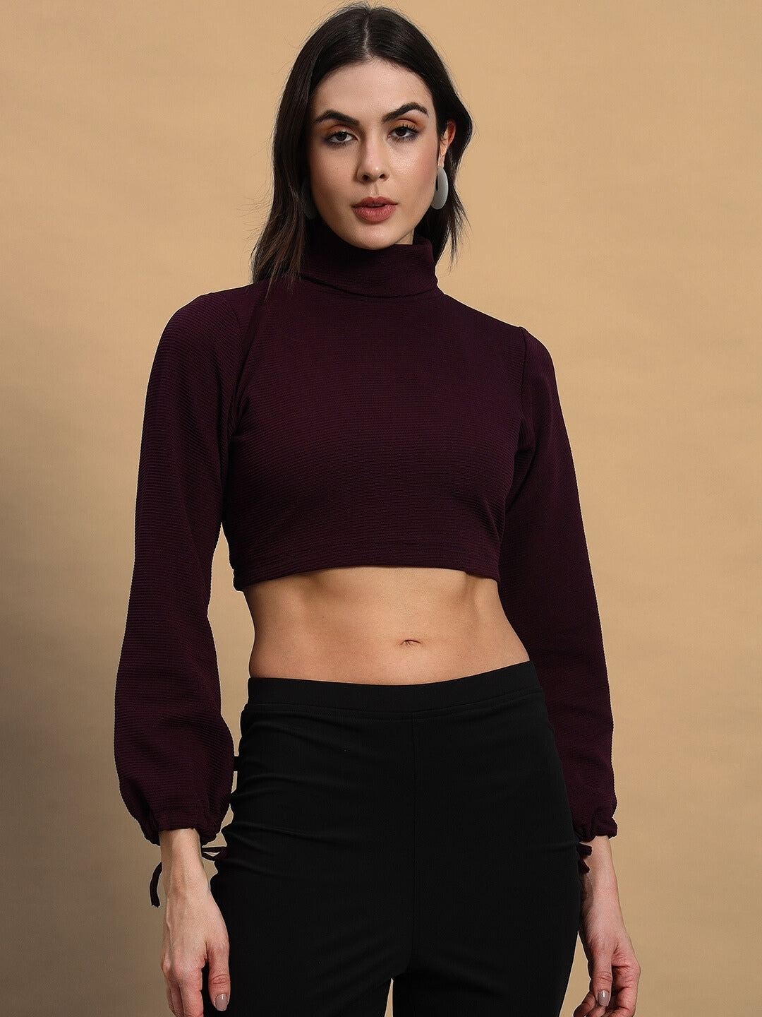 WOMEN'S MUFFINE RIBBED CROP TOP (WINE)