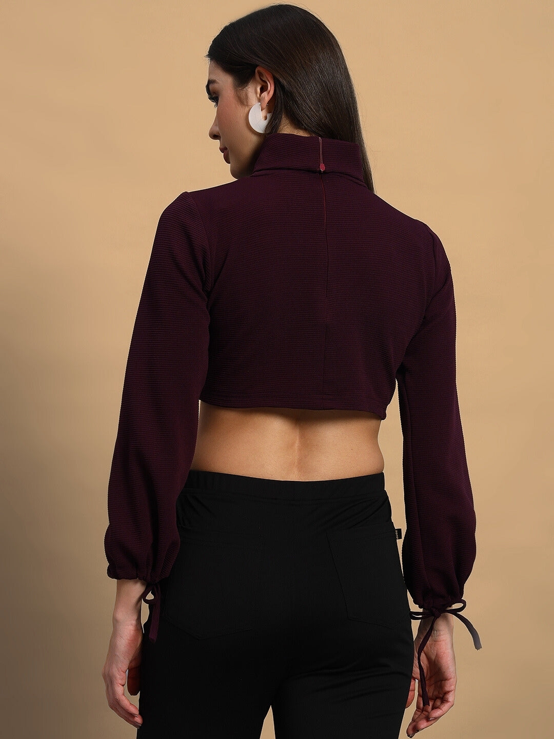 WOMEN'S MUFFINE RIBBED CROP TOP (WINE)
