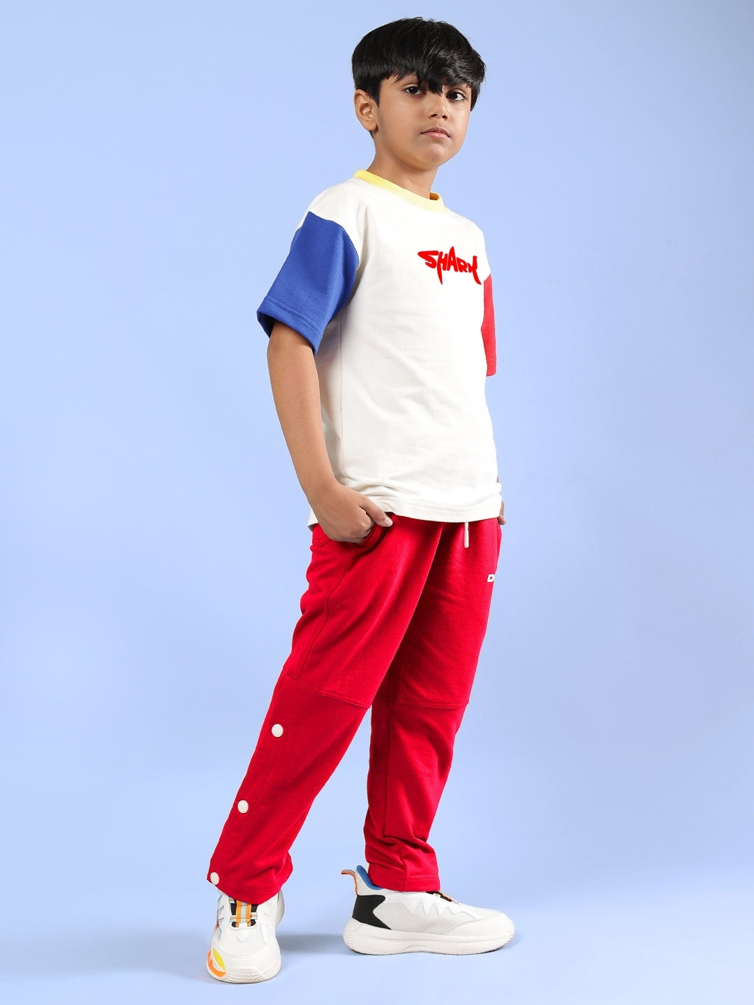 SHARK FISH PRINTED CO-ORD FOR BOYS & GIRLS (OFF WHITE-RED)