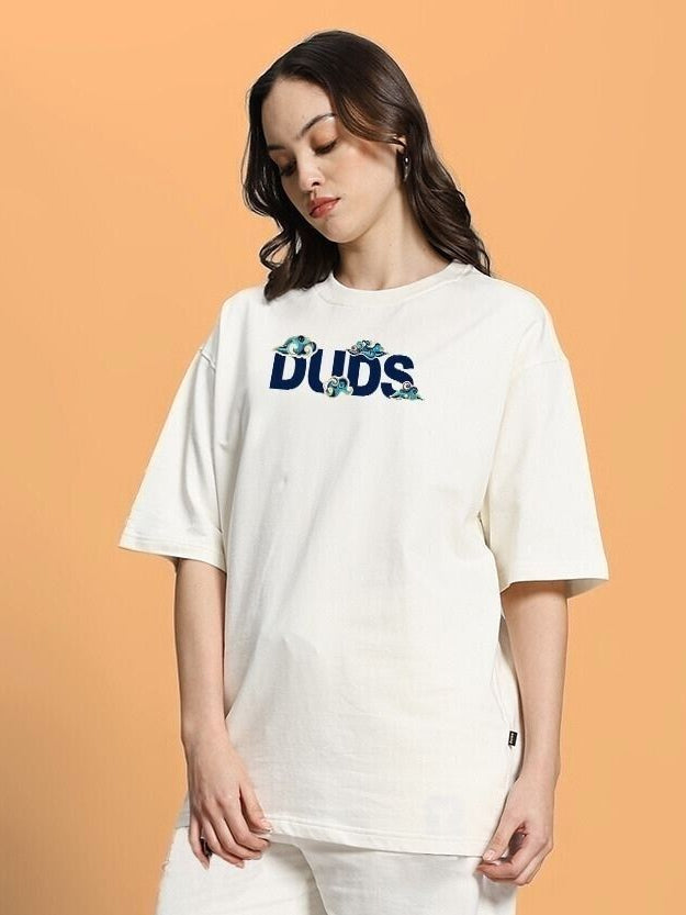 WOMEN CLOUD PRINTED OVERSIZED T-SHIRT OFF-WHITE