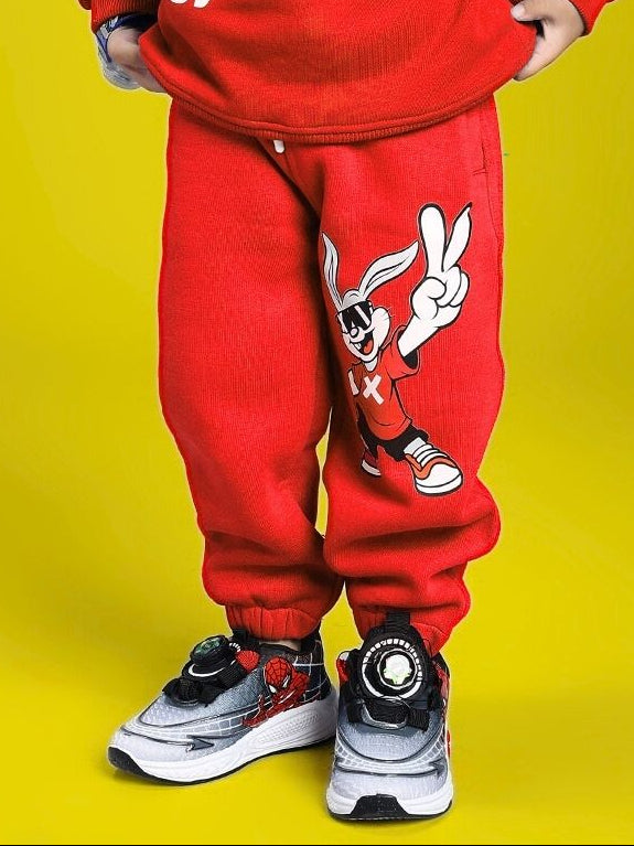 ADVENTURE BUNNY FLEECE JOGGER FOR BOYS AND GIRLS RED