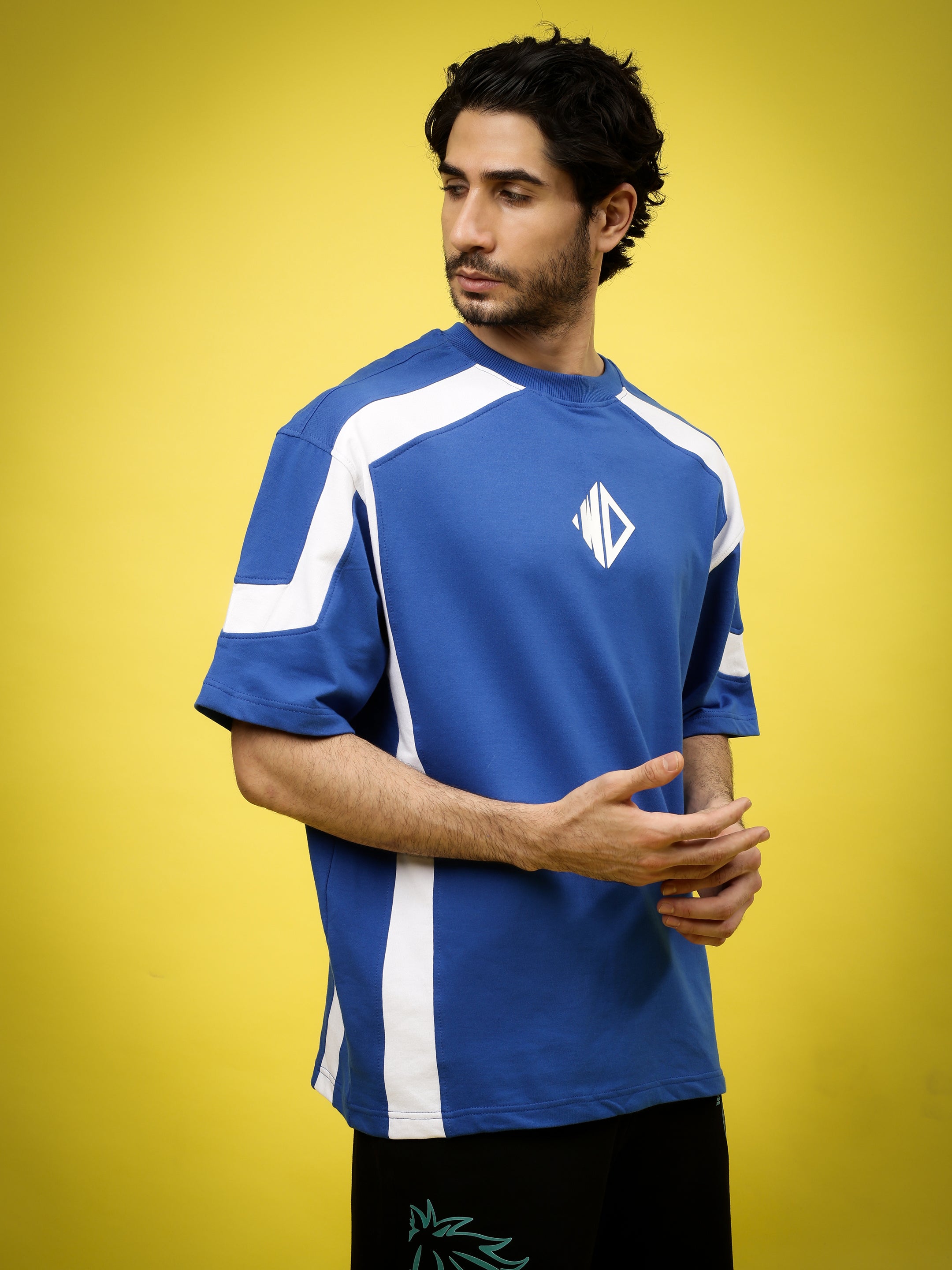 RUGBY OVER-SIZED T-SHIRT (ROYAL BLUE-WHITE)