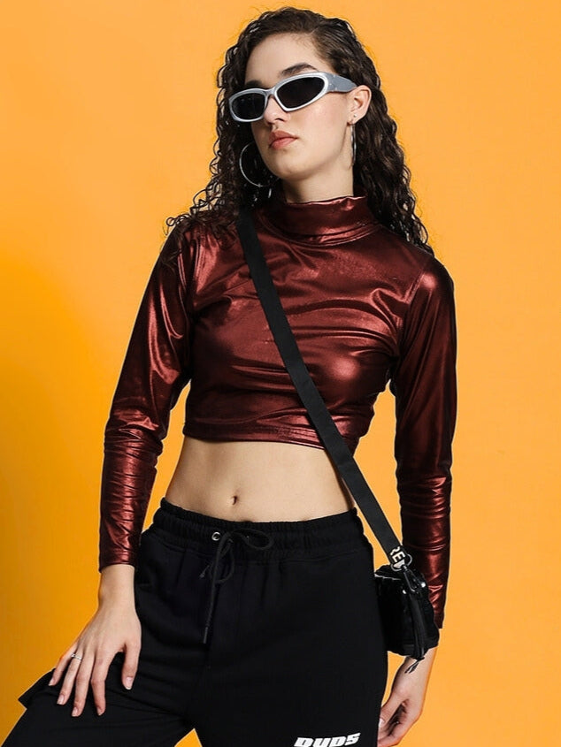 WOMEN'S STUPEFY SOLID CROP TOP (MAROON)