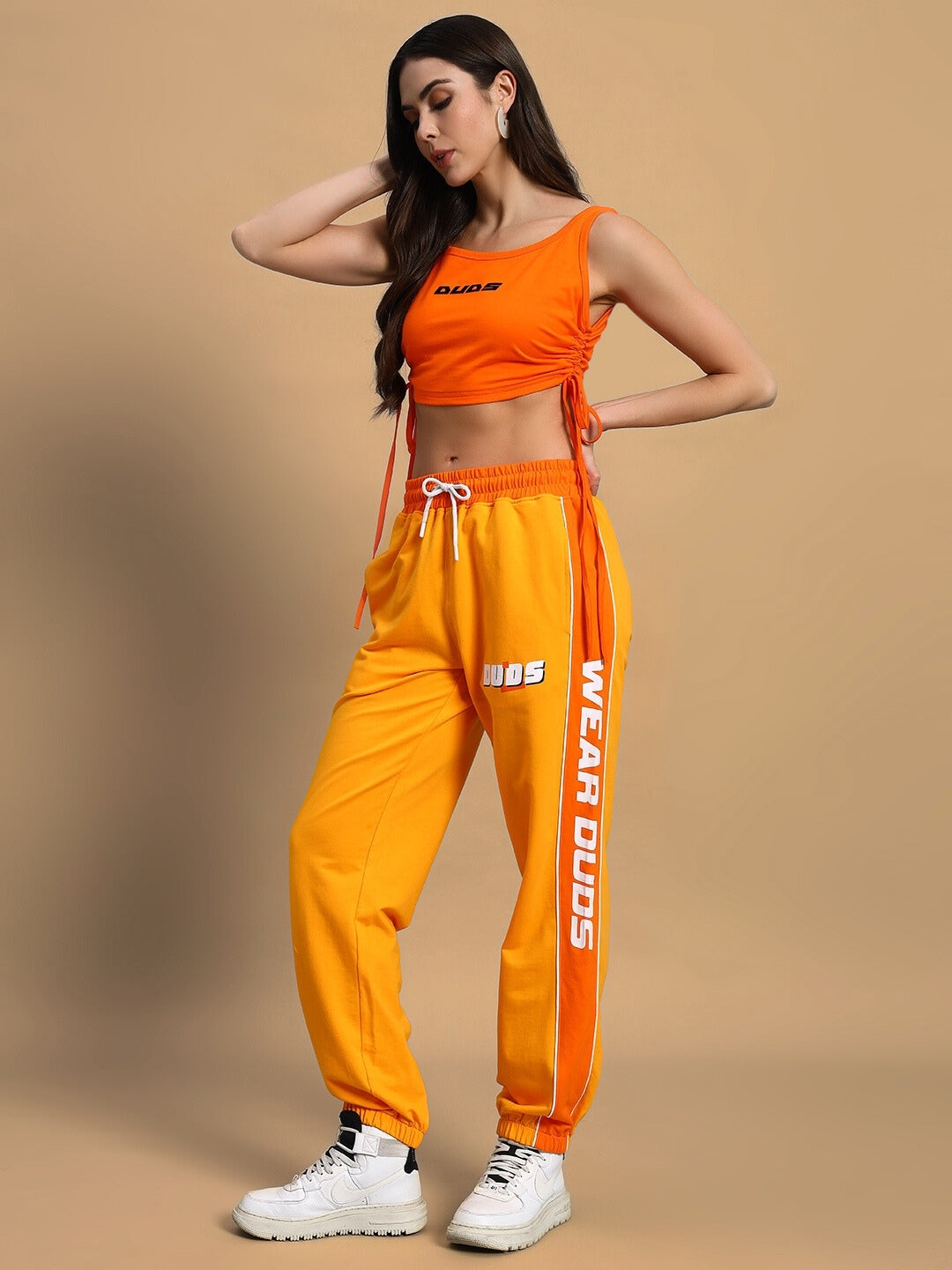 Women's Squeeze Co-Ord Set with Print (Yellow-Orange)