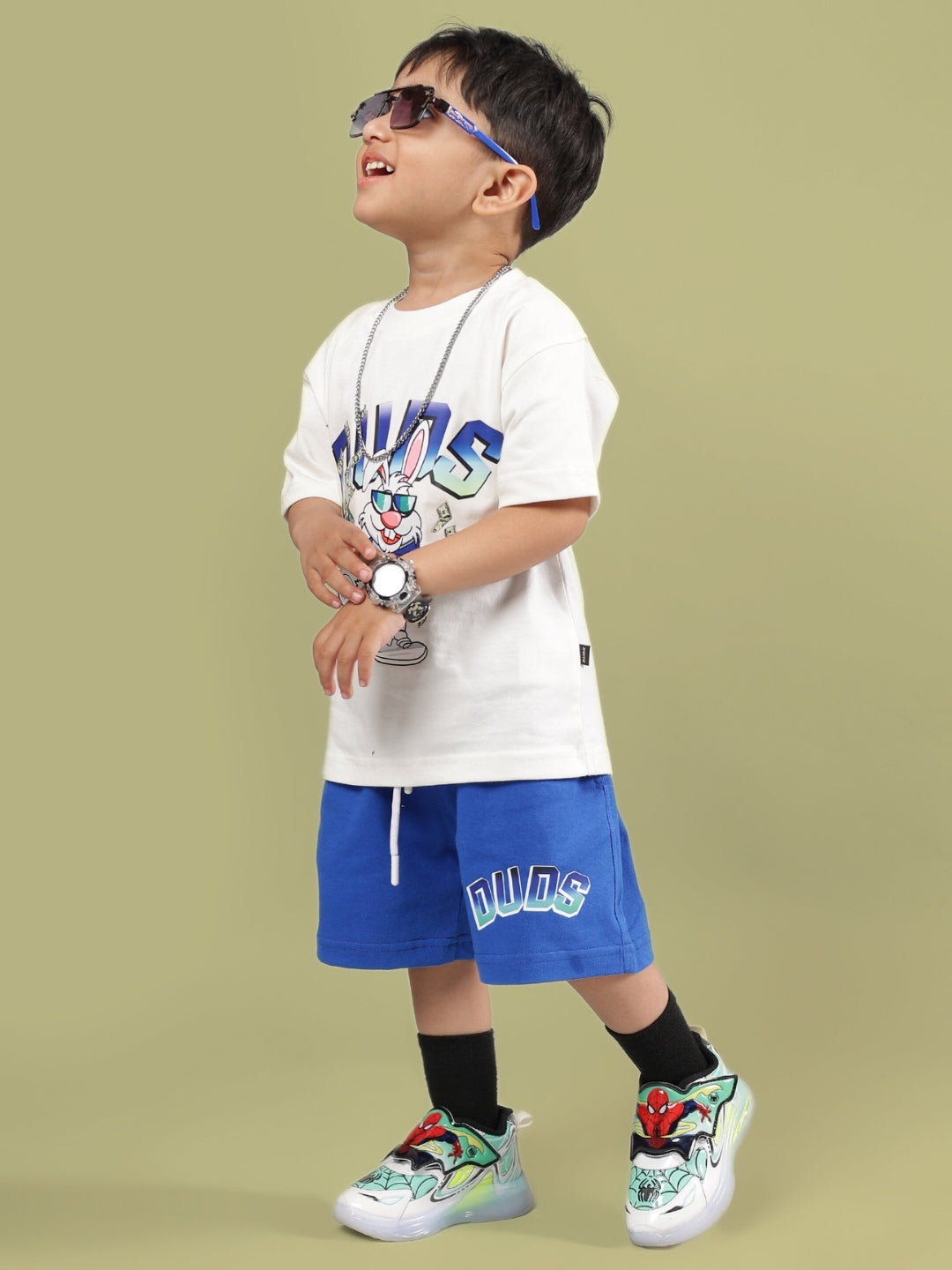 BUMBLE CO-ORD FOR BOYS & GIRLS (OFF WHITE-R BLUE)