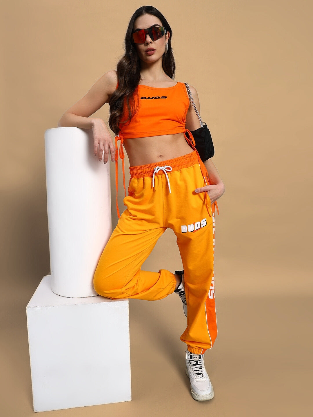 Women's Squeeze Co-Ord Set with Print (Yellow-Orange)