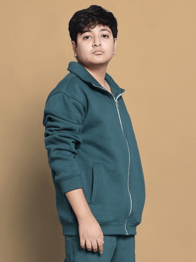 SHAGGY FLEECE JACKET FOR BOYS & GIRLS (TEAL GREEN)