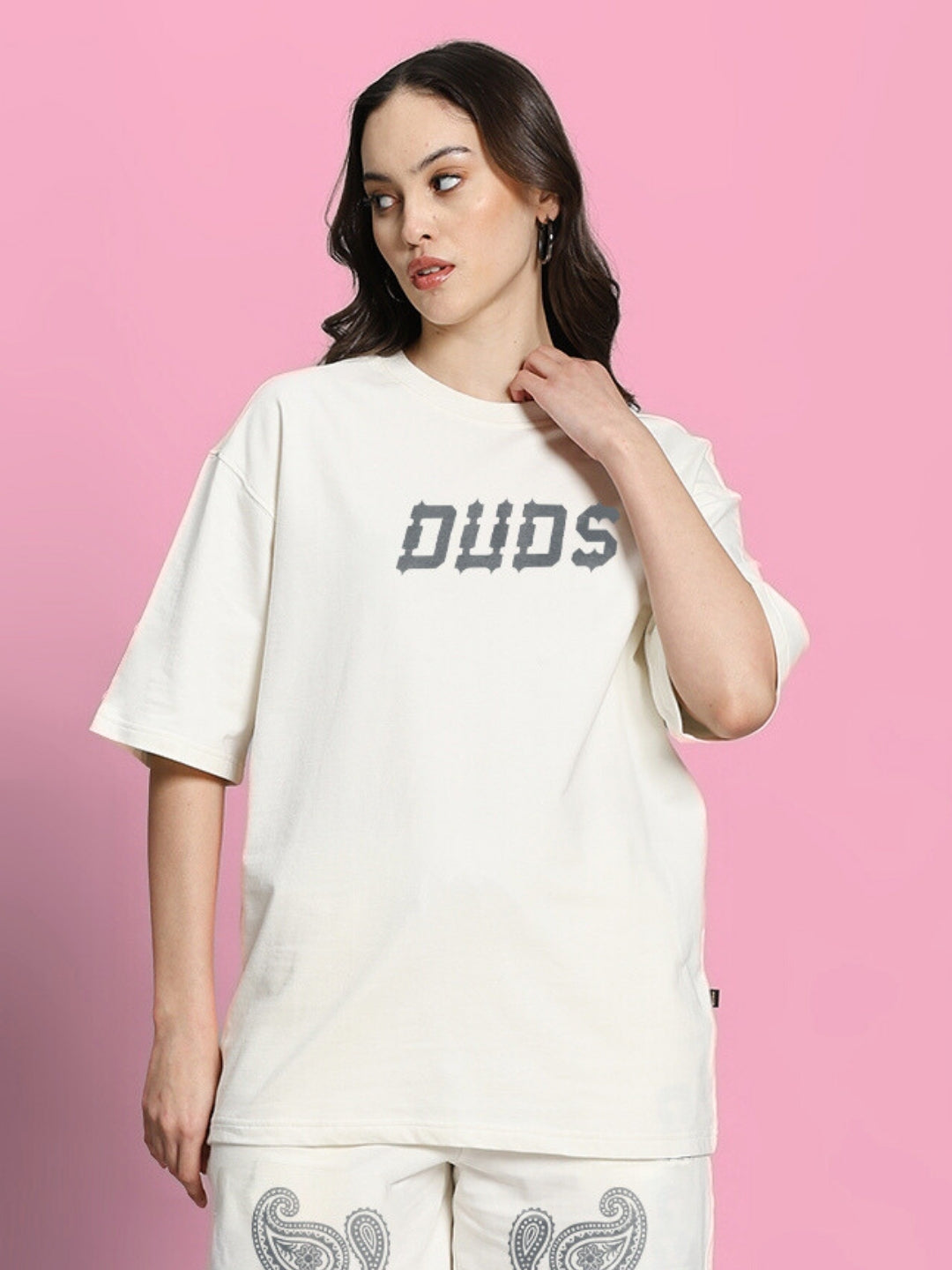 WOMEN'S MESSI PAISLEY PRINT OVER-SIZED T-SHIRT (OFF WHITE)