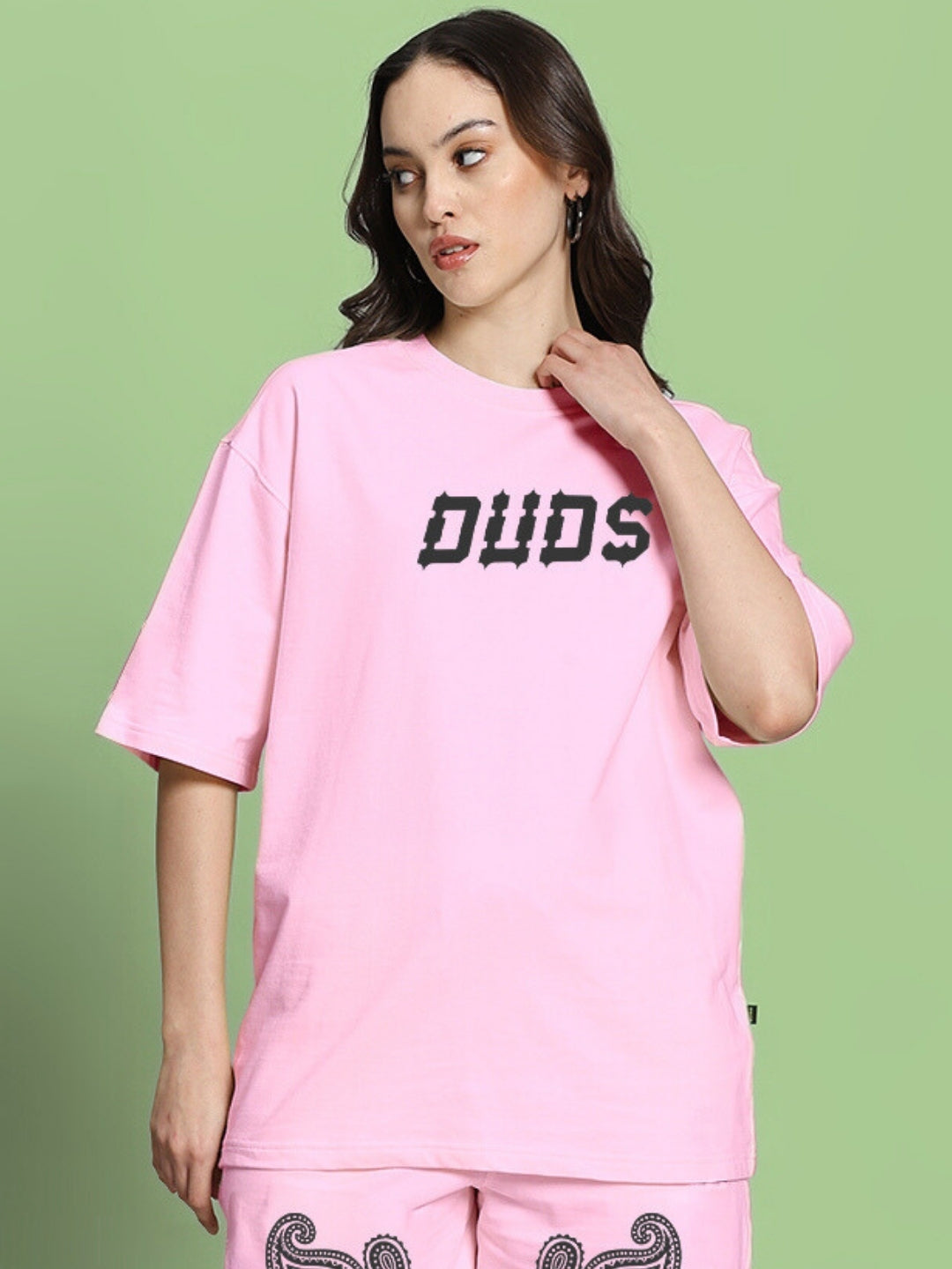 WOMEN'S MESSI PAISLEY PRINT OVER-SIZED T-SHIRT (PINK)