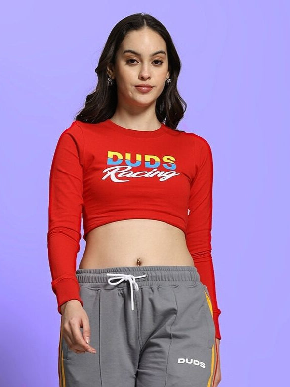 WOMEN'S ROSSI RACING PRINT CROP TOP (RED)