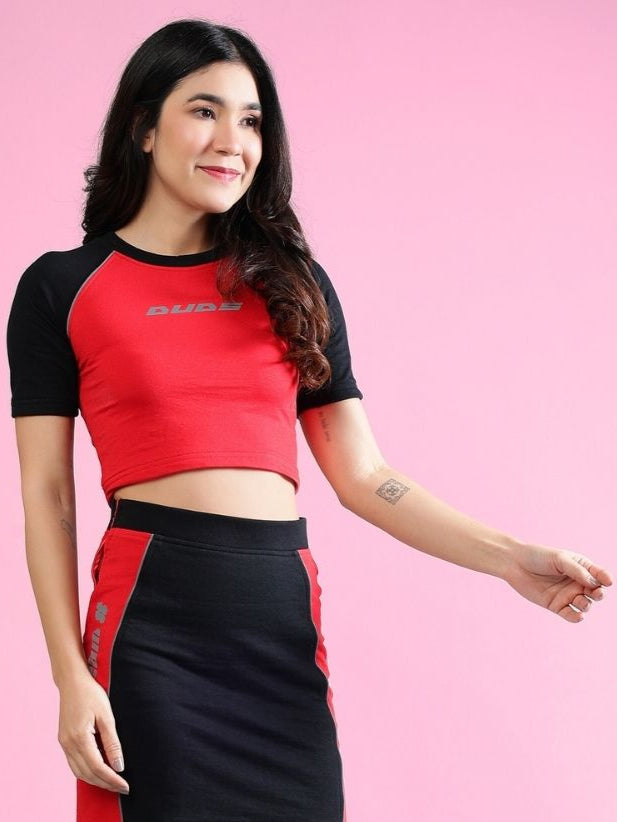 WOMEN'S ROSALINA COLORBLOCK  CROP-TOP (RED BLACK)