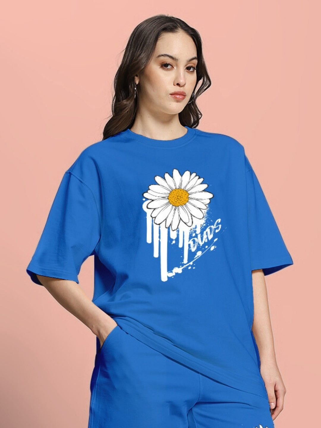 WOMEN'S HELIANTHUS OVER-SIZED T-SHIRT (BLUE)