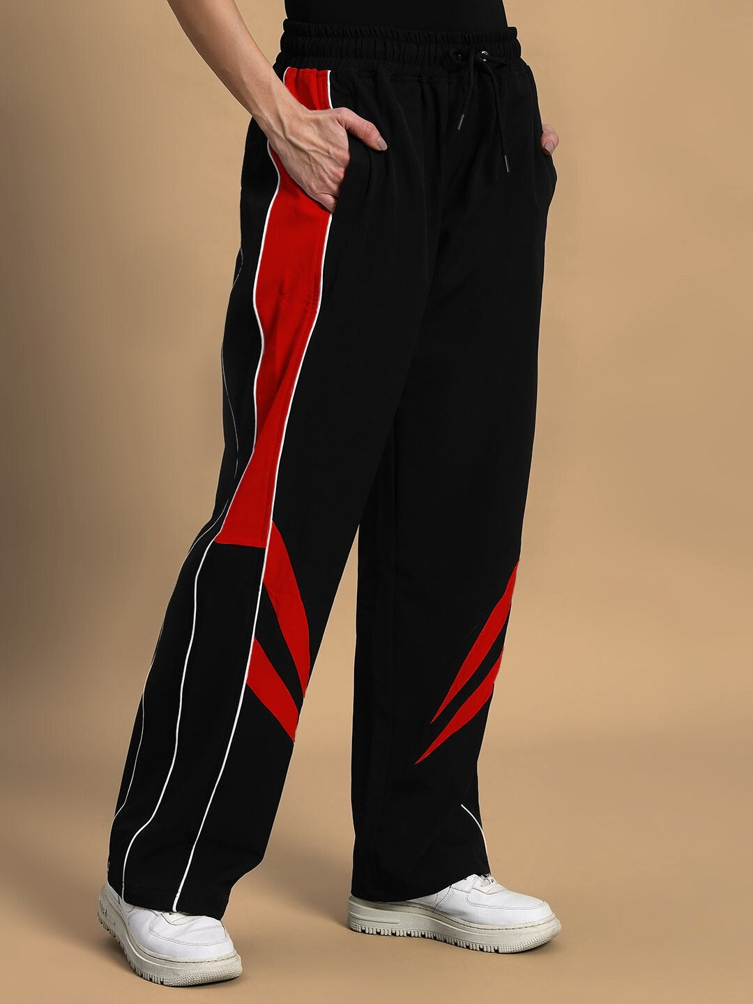 Women's Versatile Parachute Cargo Pants (Black-Red)
