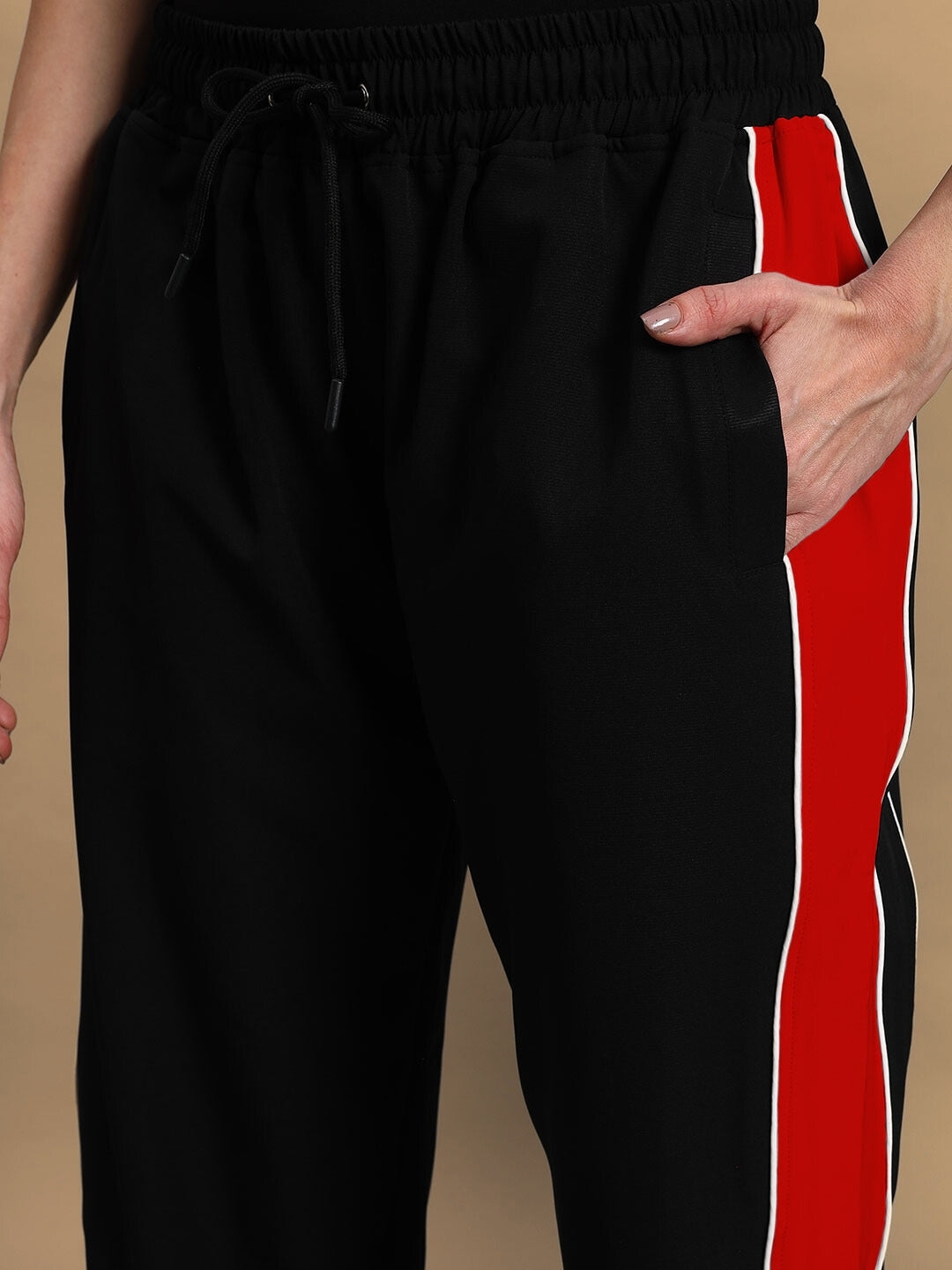 Women's Versatile Parachute Cargo Pants (Black-Red)