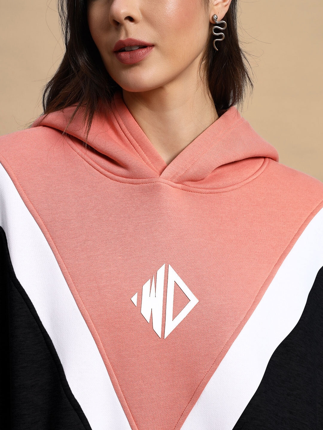 Women's Polar Colorblock Hoodie (Black-Peach)