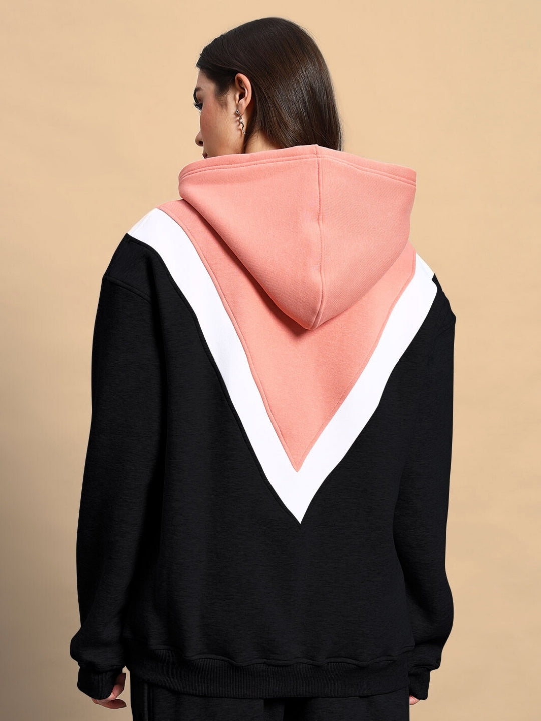 Women's Polar Colorblock Hoodie (Black-Peach)