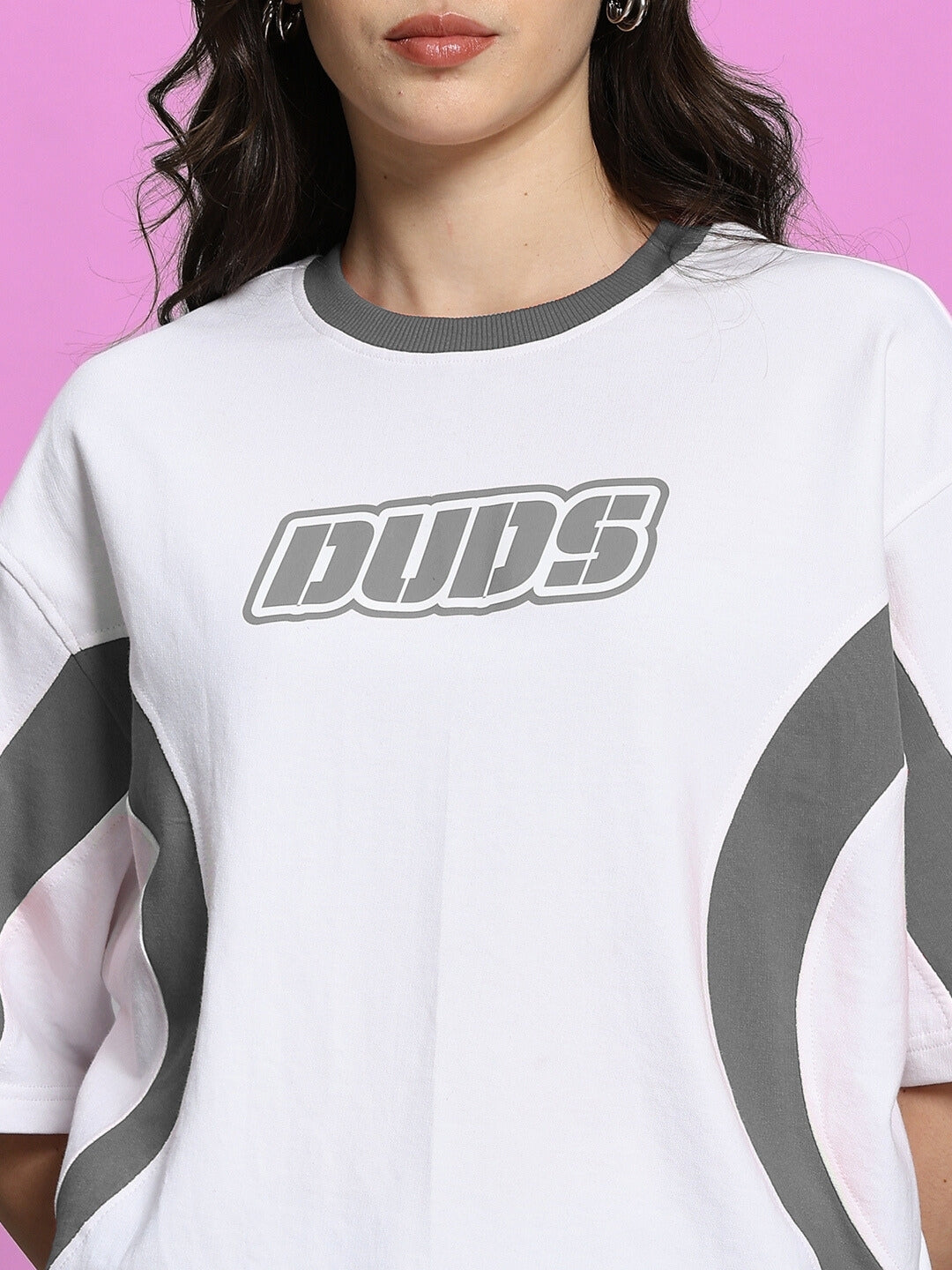 WOMEN'S EZEL OVER SIZED T-SHIRT (WHITE GREY)